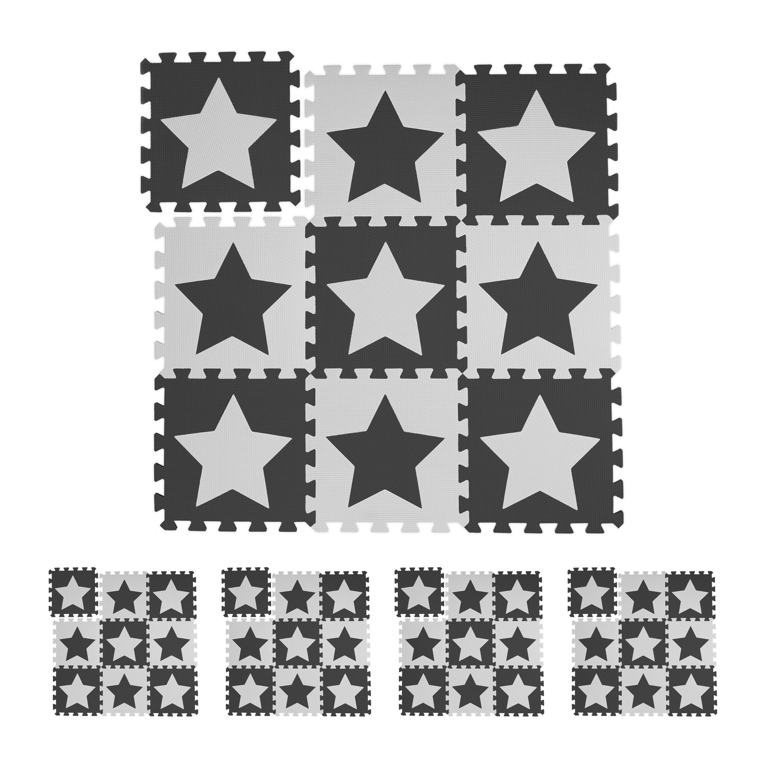 Spielmatte 45 x Puzzlematte Sterne weiß-grau