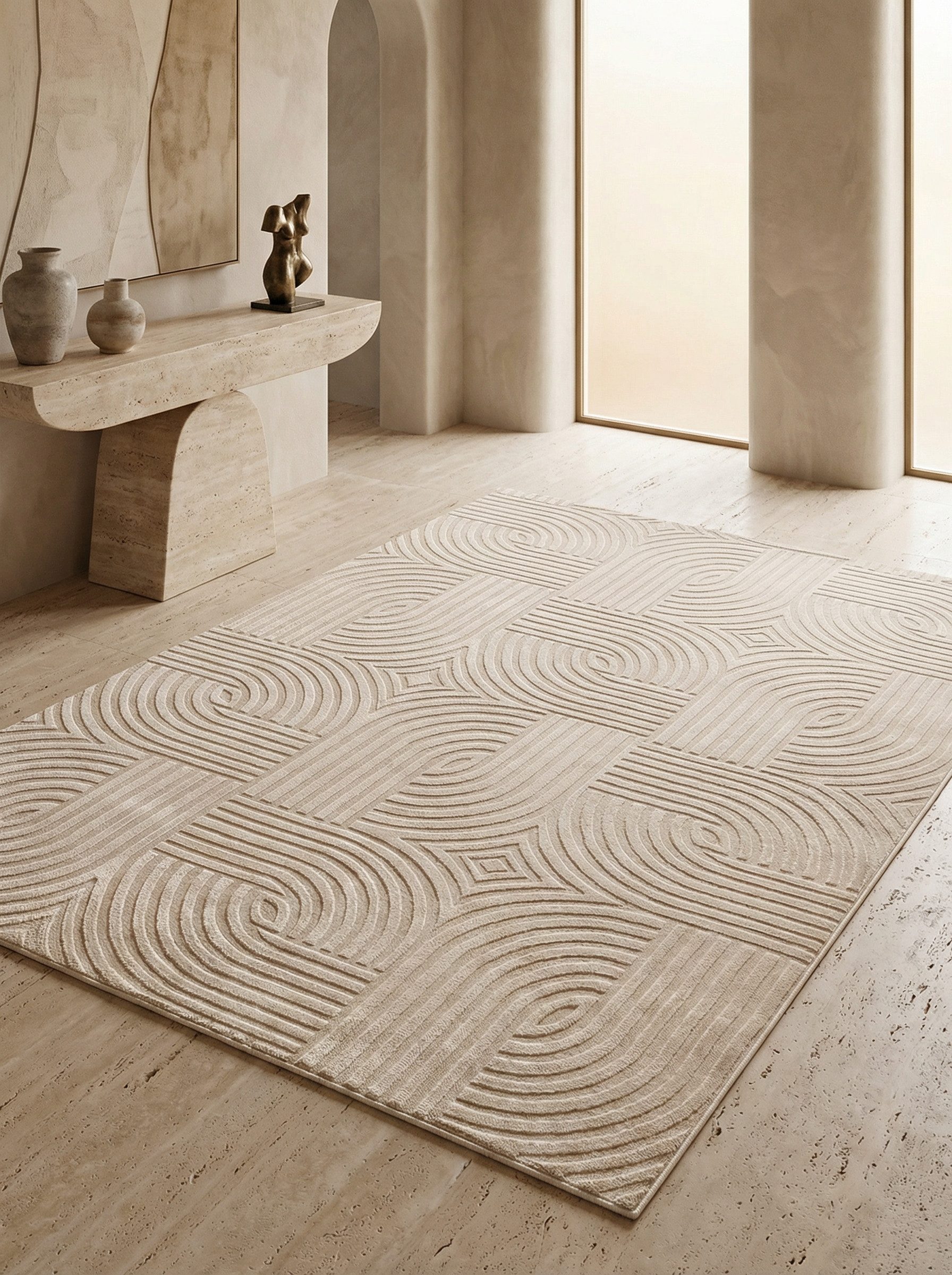 KADIMA DESIGN Teppich ILLER Wohnzimmer Schlafzimmer Waschbar Wohnzimmerteppich Esszimmer, Läufer, Höhe: 14 mm, Beige, 80x150 cm, Strapazierfähig Fußbodenheizung – Bild 3 von 5