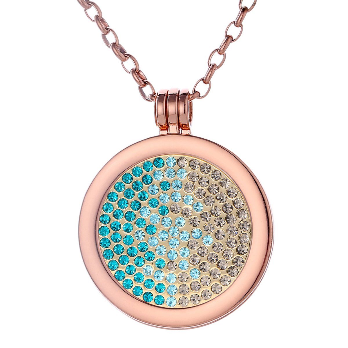 Morella Kette mit Anhänger Halskette 70 cm roségold mit Coin Amulett 33 mm (2-tlg), Kette inkl. austauschbarem Coin, roségold, im Samtbeutel blau-grau Zirkonia