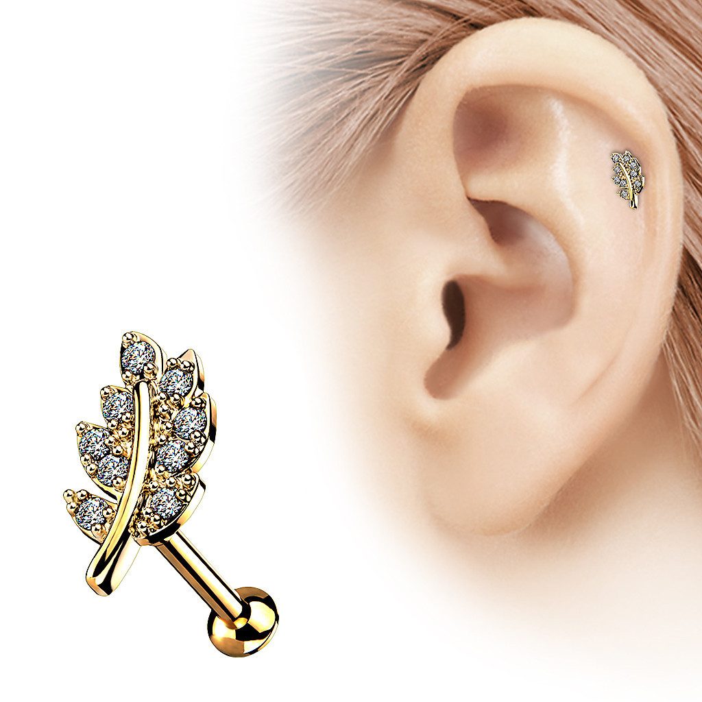 Taffstyle Piercing-Set Tragus Labret Piercing Stecker flach Kristall Blatt günstig online kaufen