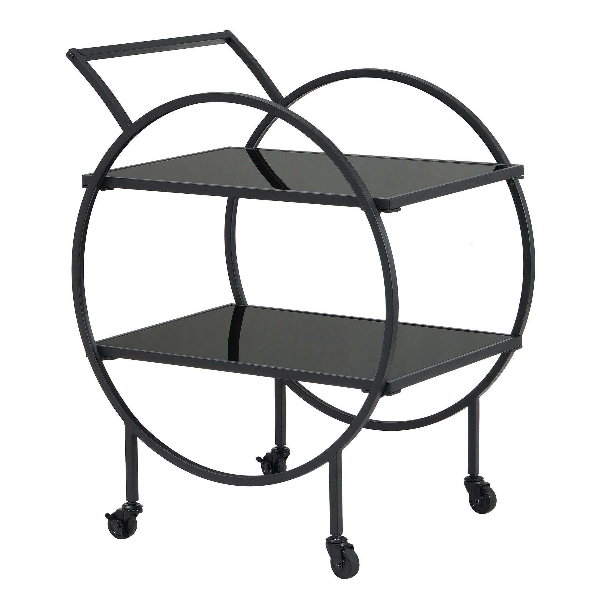 Wohnling Servierwagen Metall Schwarz Glas Rollwagen 2 Etagen Barwagen Rollen WL7.337, (45x46x83 cm Küchenwagen Glas / Metall Rechteckig), Speisewagen mit Glasplatte, Teewagen auf Rollen