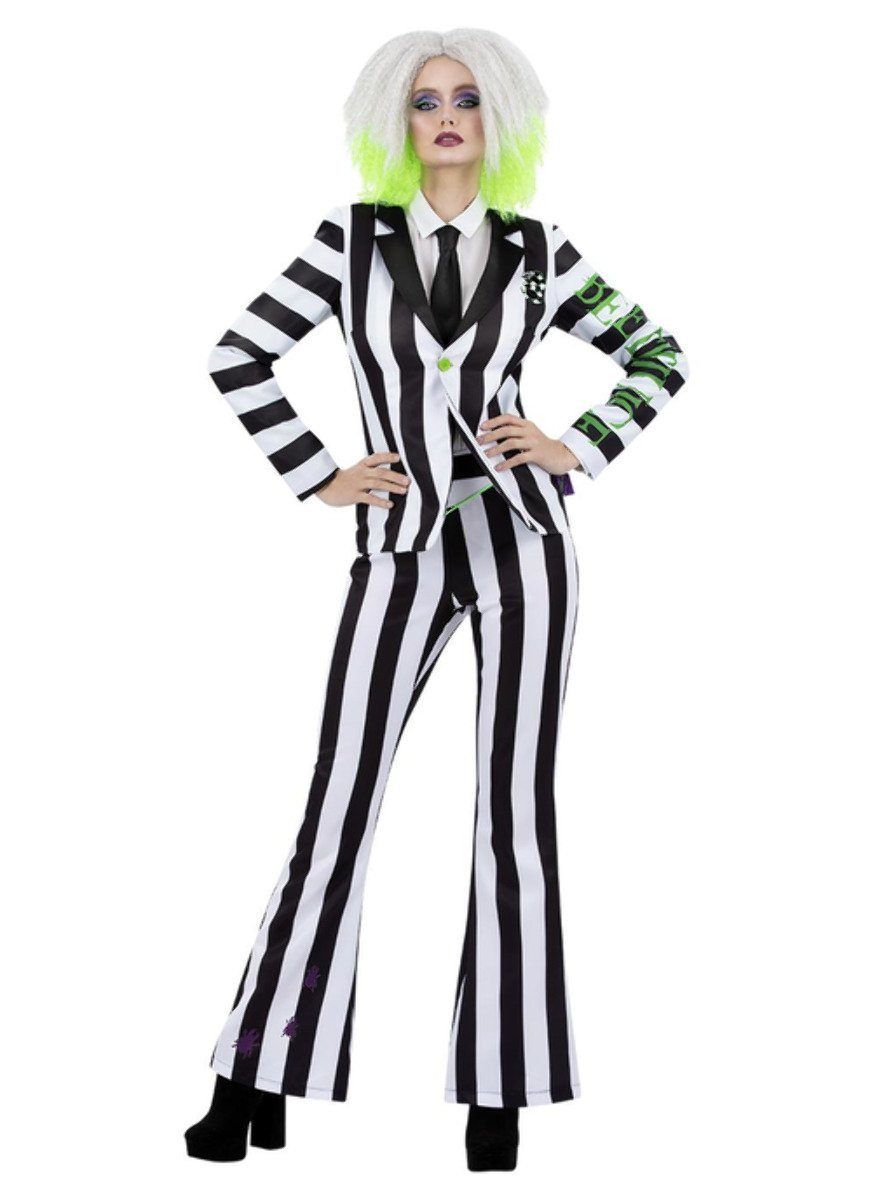 Smiffys Kostüm Beetlejuice Hosenanzug - Halloween Kostüm Damen, Werde zur weiblichen Version des verrückten Geists aus der 80er Jahre
