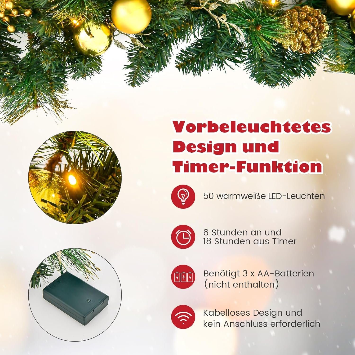 Kunstgirlande mit 50 LED-Leuchten, KOMFOTTEU, 270 günstig online kaufen
