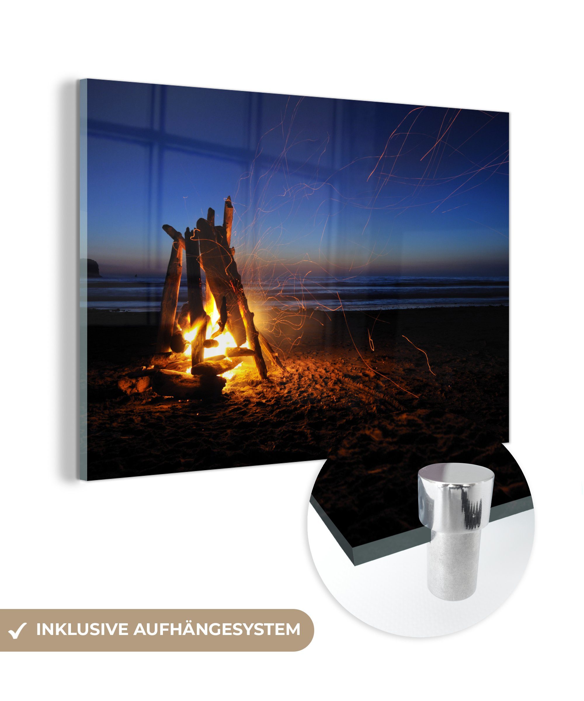 MuchoWow Acrylglasbild Lagerfeuer an einem Strand im Bundesstaat Washington, (1 St), Acrylglasbilder Wohnzimmer & Schlafzimmer