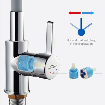 Auralum Küchenarmatur Wasserhahn mit 360° Flexibel Auslauf Spültischarmatur Mischbatterie Hellgrau Küche Armatur