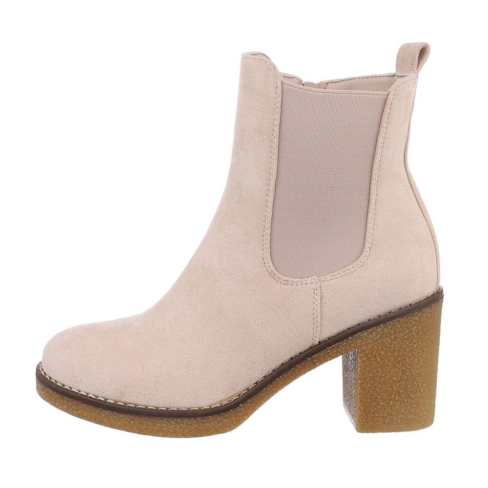 Ital-Design Damen Freizeit High-Heel-Stiefelette Blockabsatz High-Heel Stiefeletten in Beige