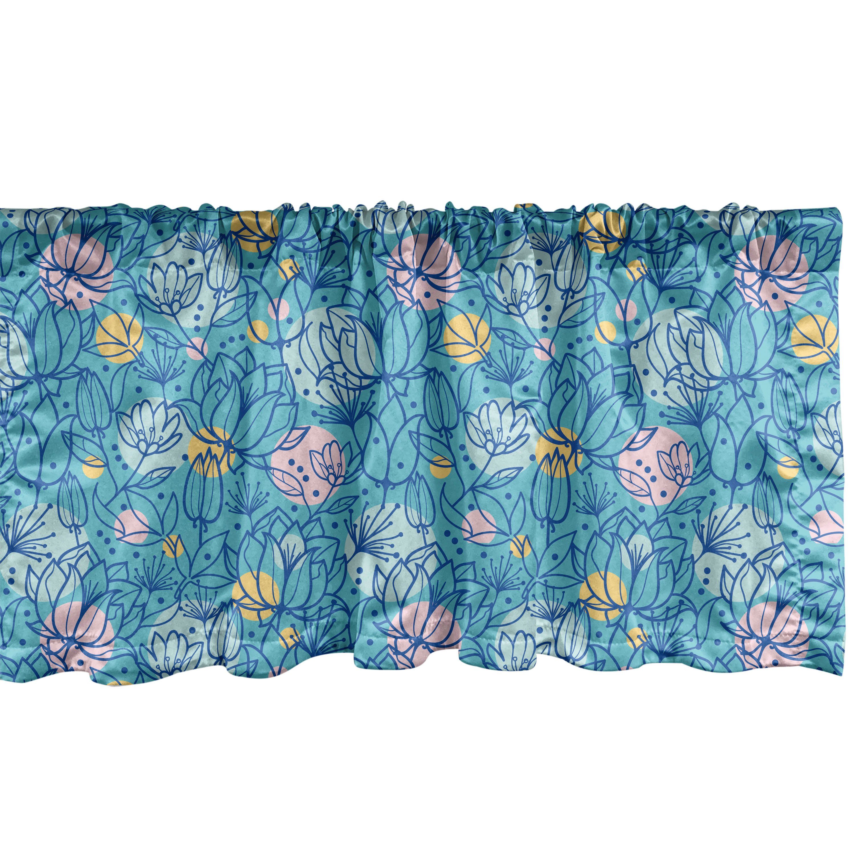 Scheibengardine Vorhang Volant für Küche Schlafzimmer Dekor mit Stangentasche, Abakuhaus, Microfaser, Botanisch Blumen auf blauem Hintergrund