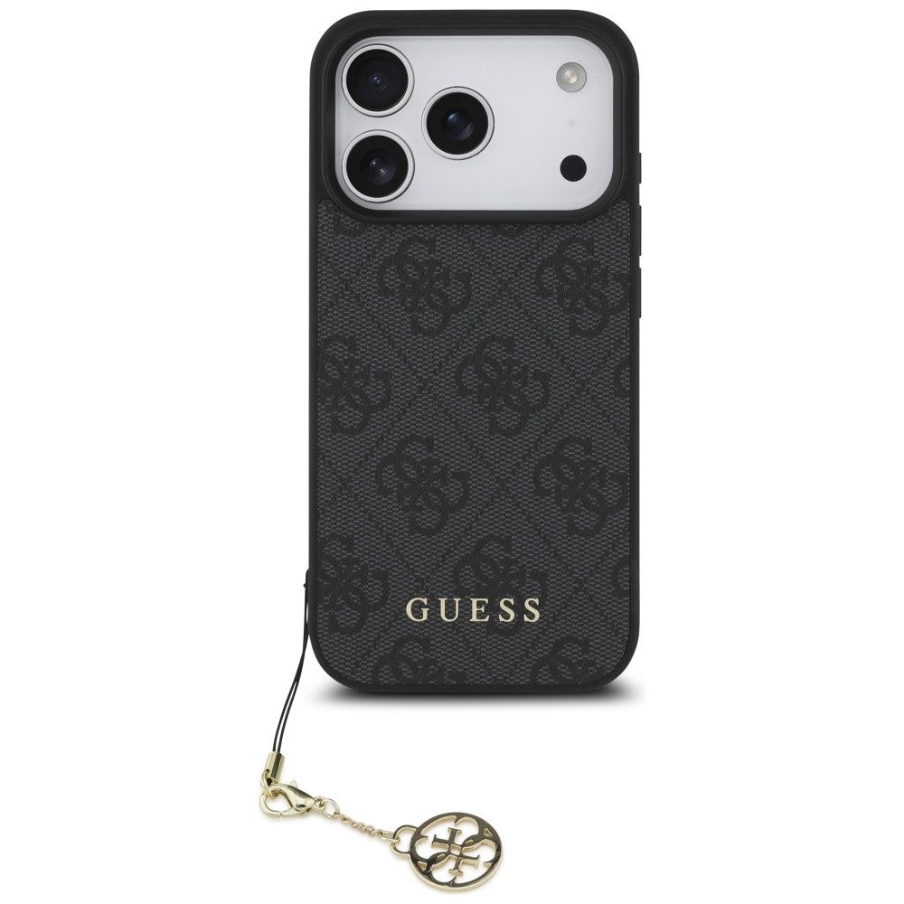 Guess Handyhülle MagSafe Case Schutzhülle, MagSafe-kompatibel, 4G-Muster, goldfarbener Anhänger
