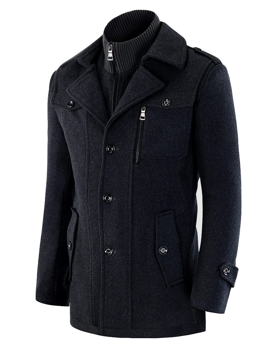 Allthemen Kurzmantel Herren Slim Fit Wollmantel mit abnehmbarem Doppelkrage günstig online kaufen