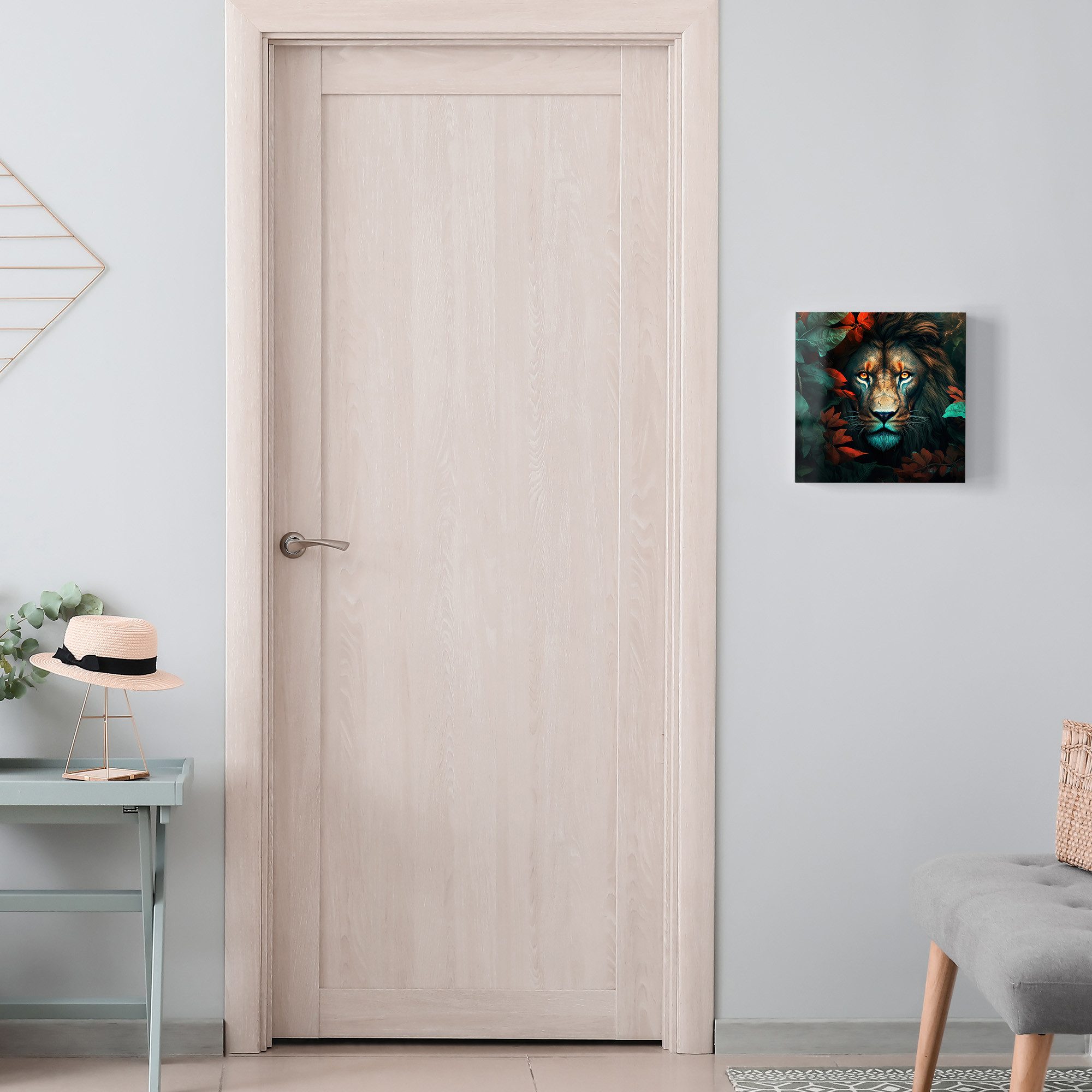 DEQORI Schlüsselkasten 'Herbstliches Löwenporträt', Glas Schlüsselbox modern magnetisch beschreibbar