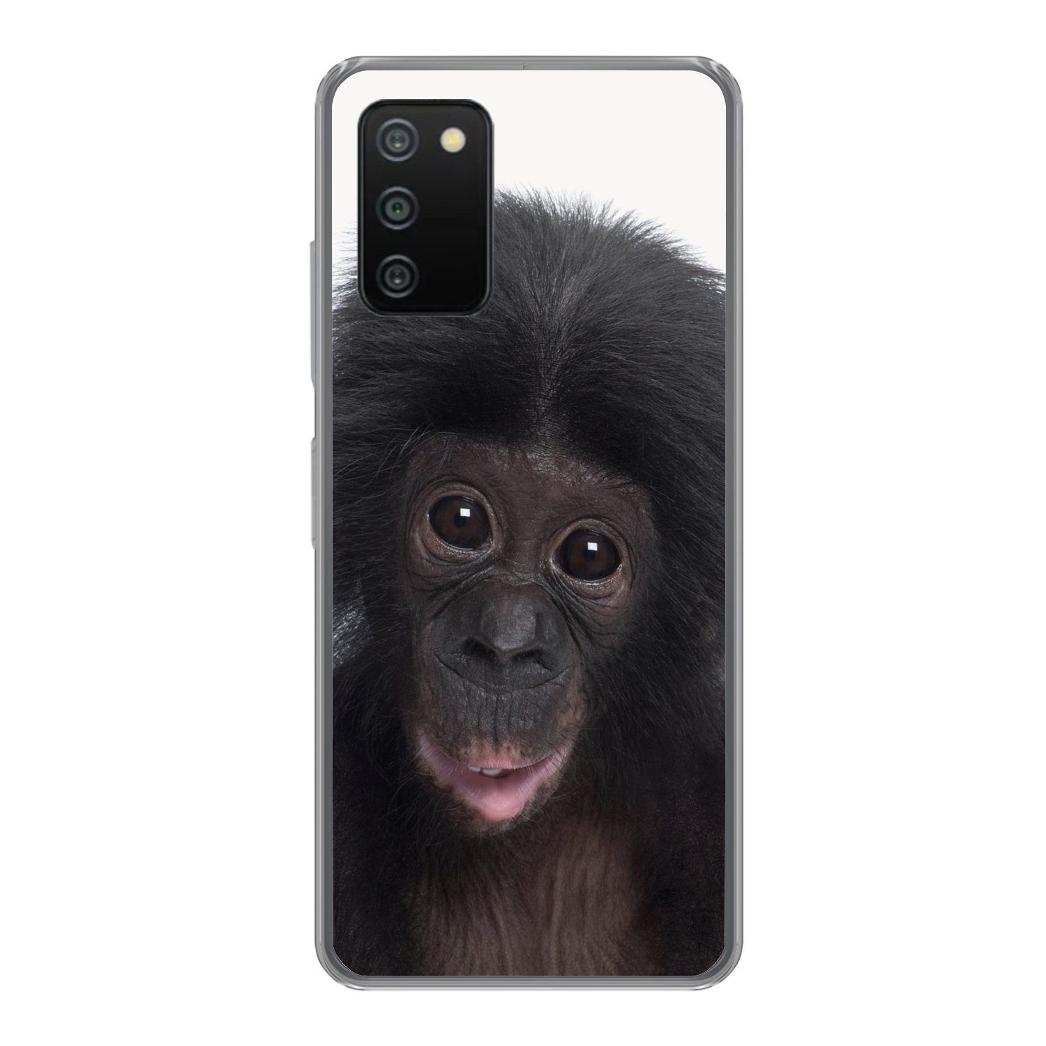 MuchoWow Handyhülle für Samsung Galaxy A03s Affe - Schimpanse - Porträt - Kinder - Jungen, Smartphone-Bumper, Print, Handy Schutzhülle Dünn