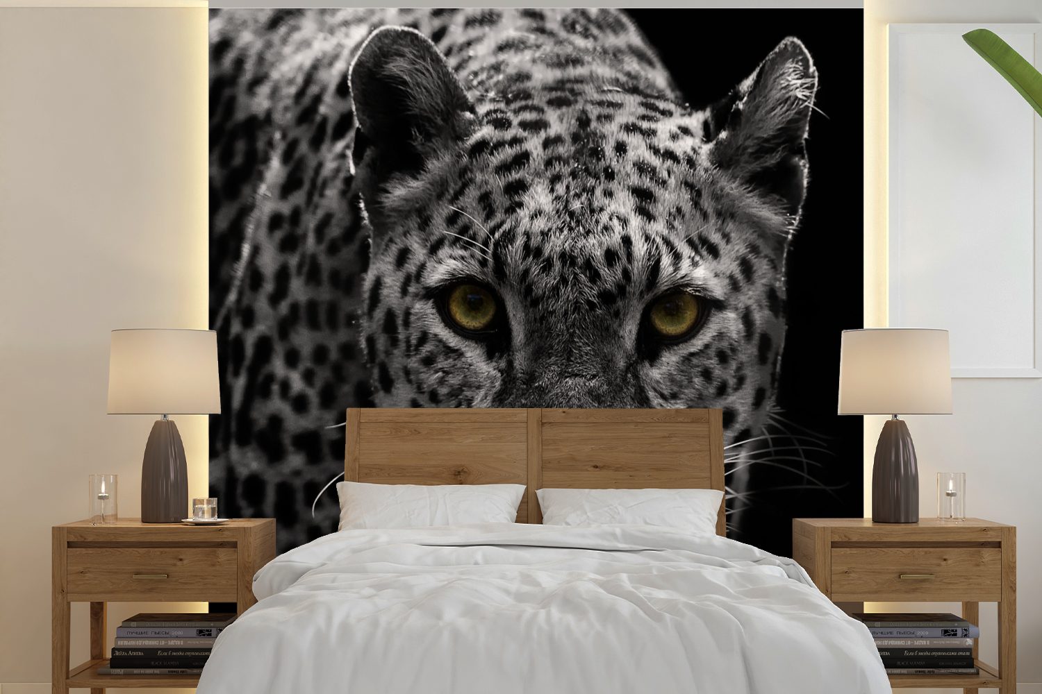 Leopard MuchoWow Matt, Weiß, Fototapete Vinyl Wohnzimmer (5 bedruckt, für oder Tapete Wandtapete Schlafzimmer, Schwarz - St), -