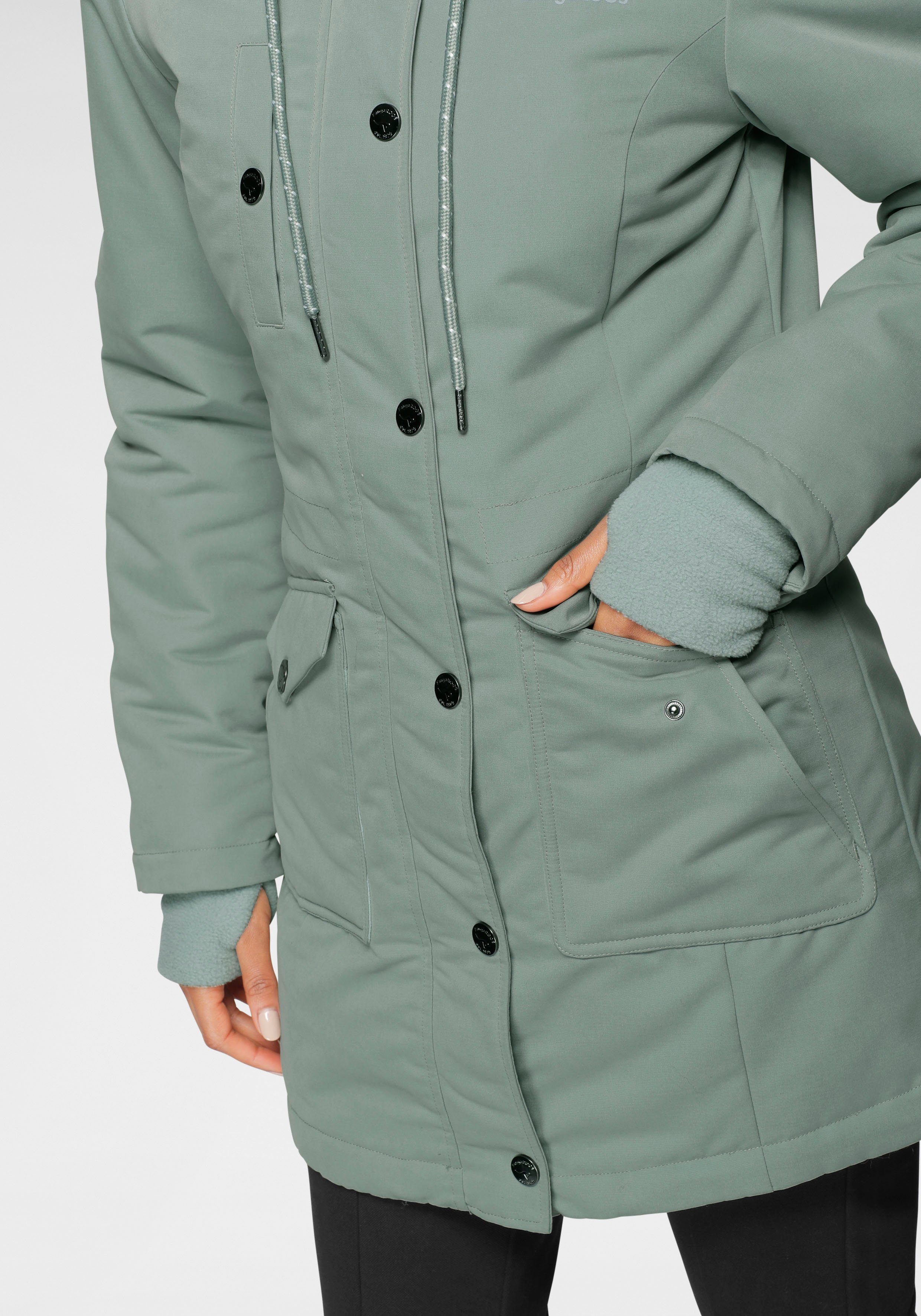 Material) (Langjacke Taschen vielen nachhaltigem mit mint-grau und KangaROOS Langjacke aus 2-Wege-Reißverschluss