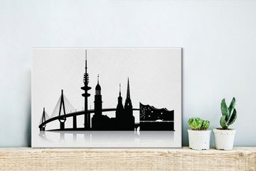 OneMillionCanvasses® Leinwandbild Eine schwarz-weiße Illustration mit der Skyline von Hamburg, (1 St), Wandbild Leinwandbilder, Aufhängefertig, Wanddeko, 30x20 cm