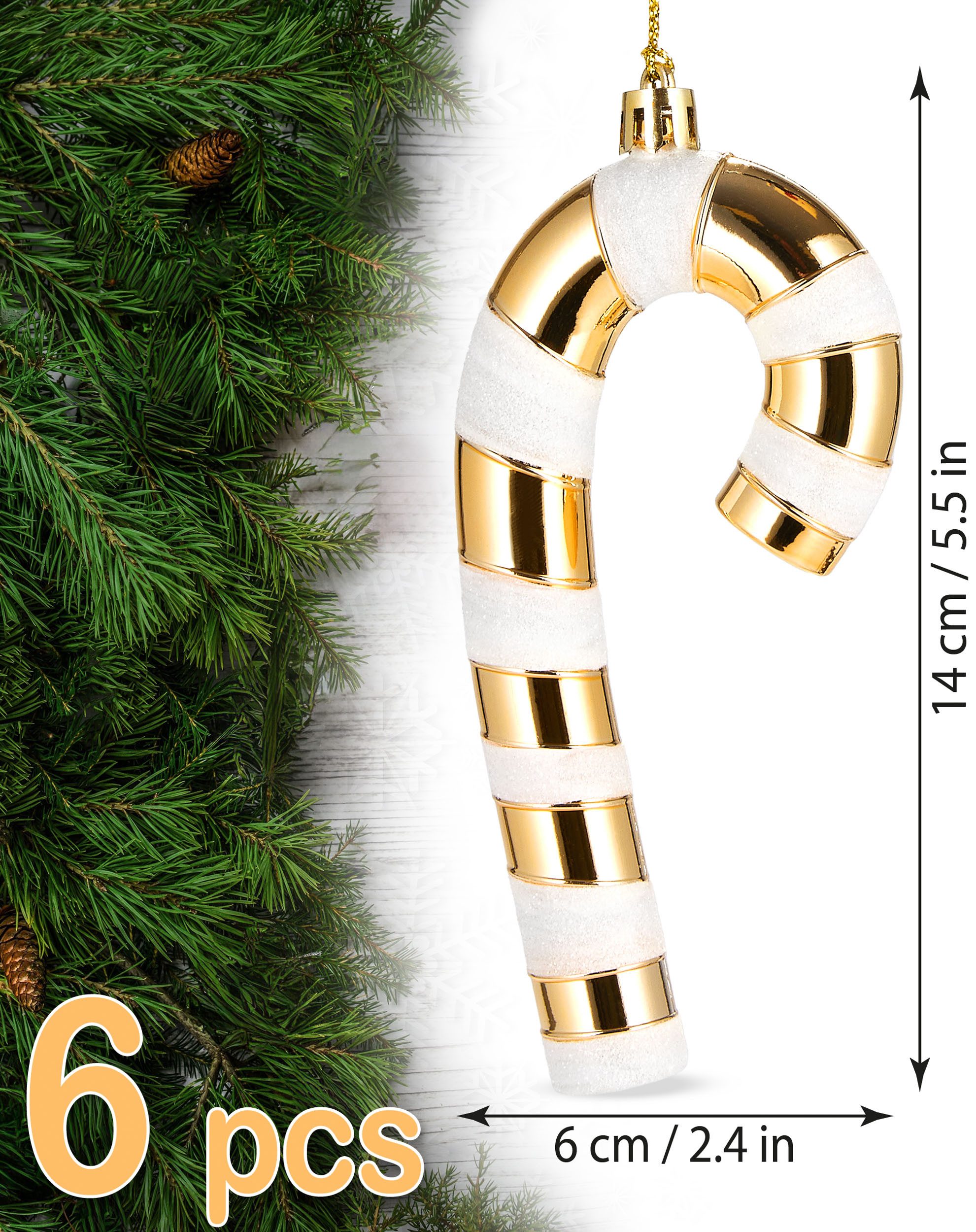 BRUBAKER Christbaumschmuck Baumschmuck Zuckerstangen - 6x Weihnachtsbaumschmuck zum Hängen (6-tlg), 14 cm Glitzer Weihnachtsdeko Anhänger aus bruchsicheren Kuns – Bild 4 von 5