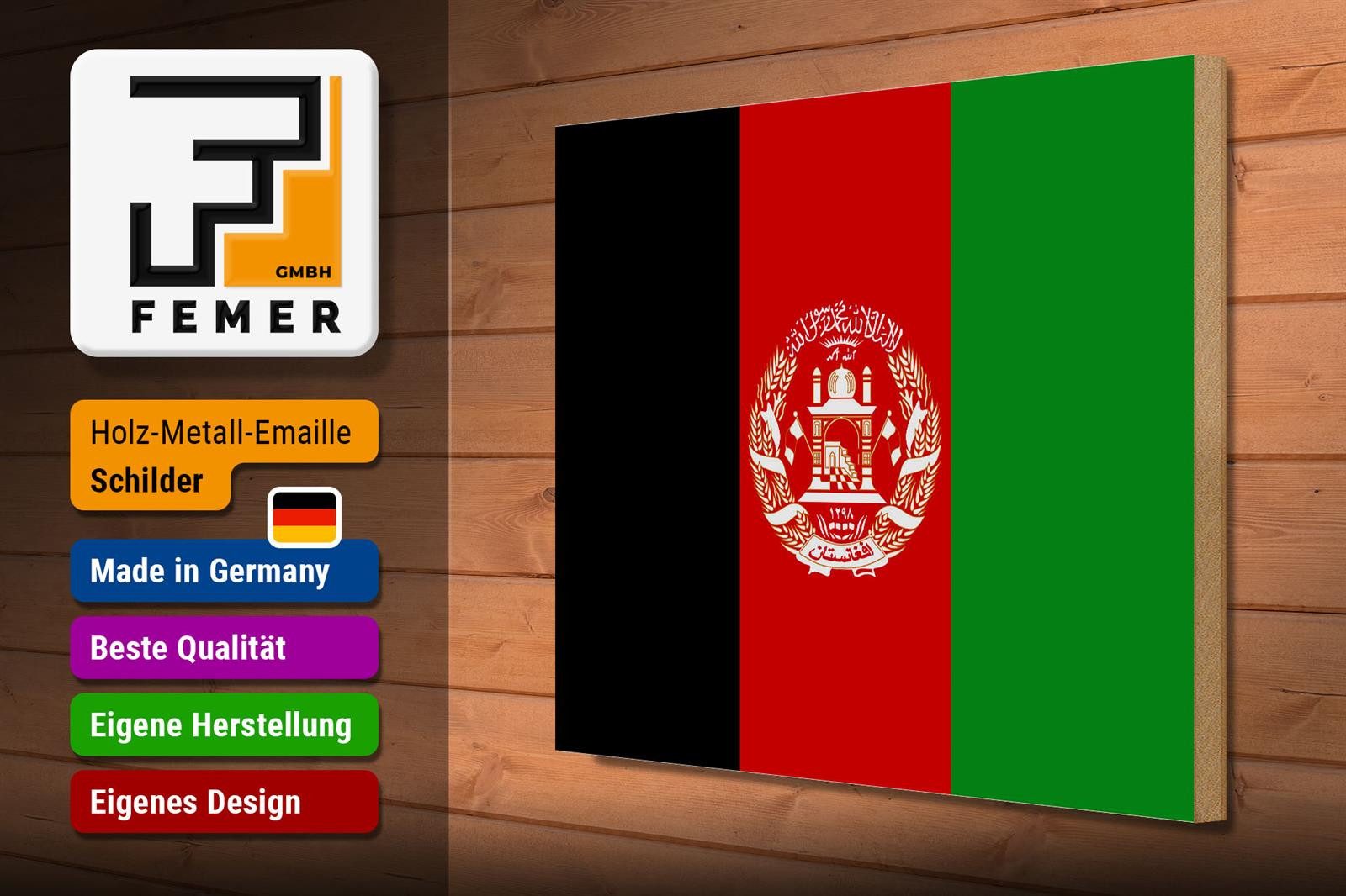 Femer GmbH Holzbild Flagge Afghanistans 40x30cm Flag of Afghanistan, Flaggen (1 St), Glatte Holzfaserplatte (MDF), vorn beschichtet