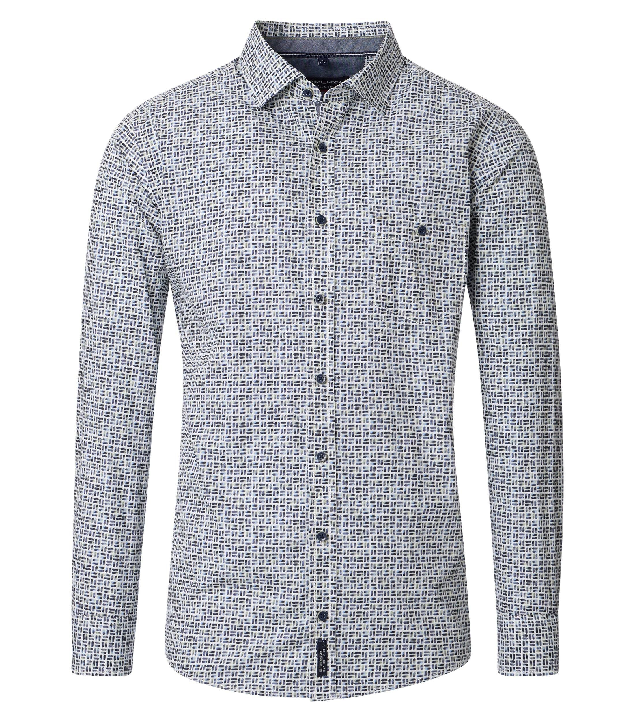 Langarmhemd CASAMODA Herren Freizeithemd Langarm Kent Casual Grün gemustert