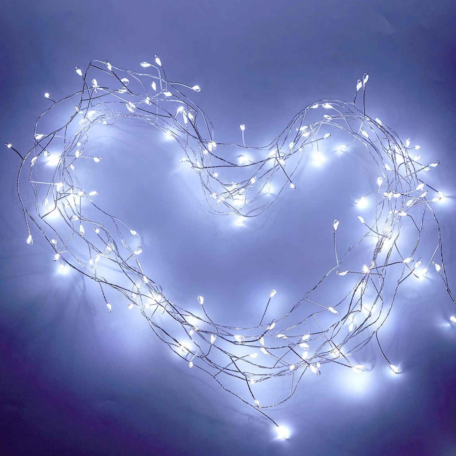 Jibenhome LED-Lichterkette Cluster Leuchtdraht Büschel Lichterbündel 300cm 120LEDs Lichtvorhang, DIY LED Kupferkabel Feuerwerkskörper Batterie Weihnachtsdekor