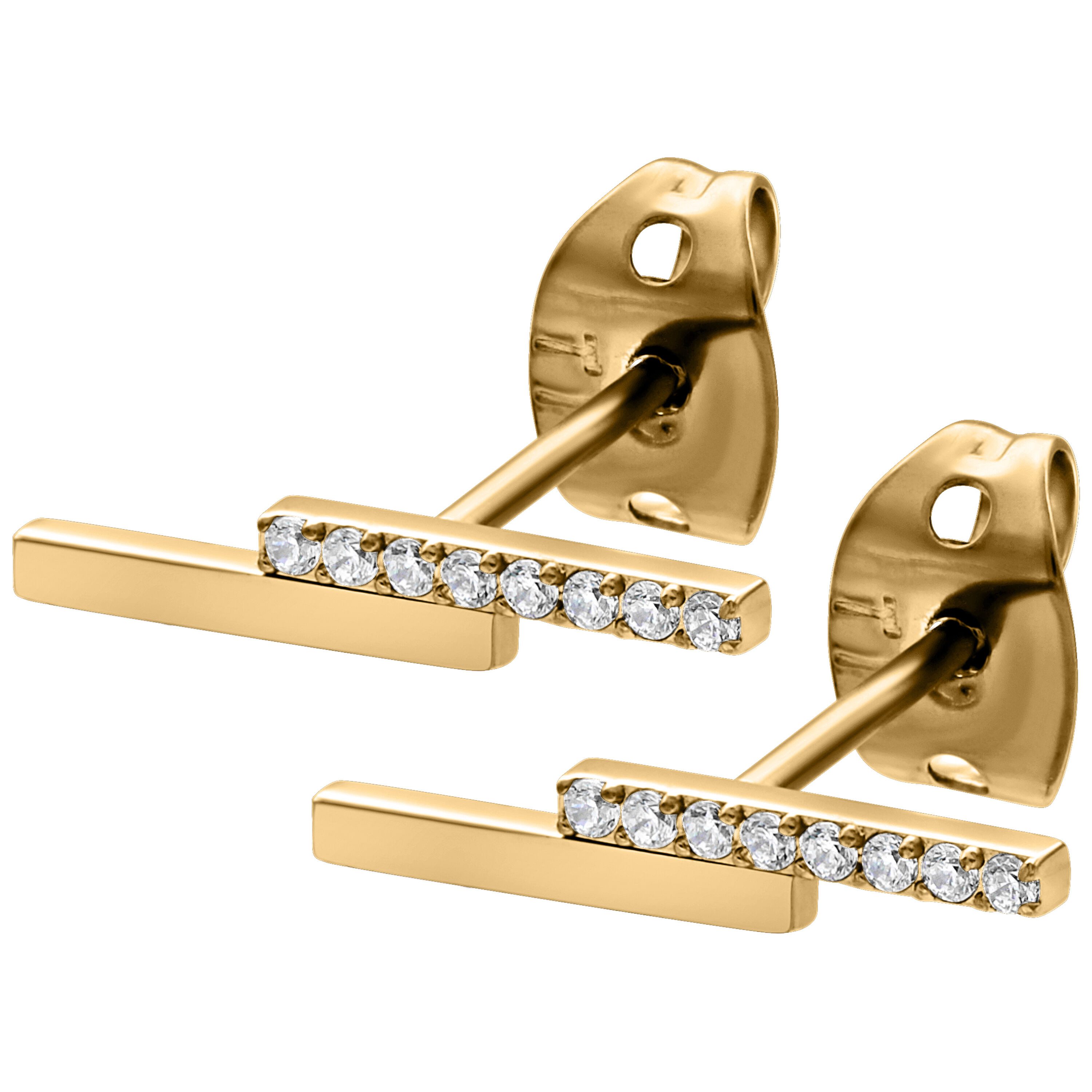 Wildcat Paar Ohrstecker Double Beam Crystal - Gold, Titan Grad 23 - wasserfest, langlebig, hautverträglich