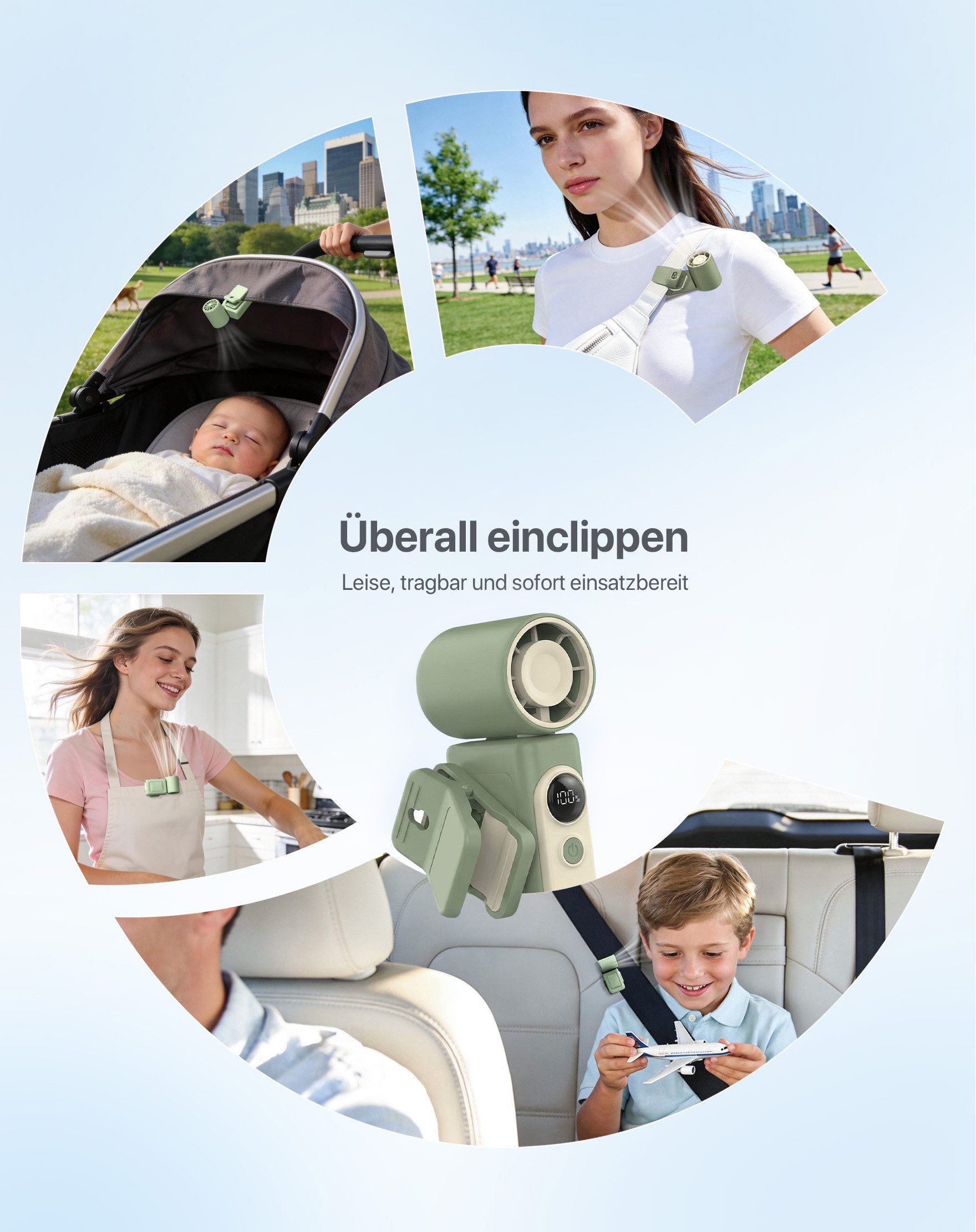 ANYSUN Handventilator 4-in-1 Mini Ventilator mit Clip wiederaufladbarer Akku Tischventilator, 4 Geschwindigkeiten Tragbarer Taschenventilator Ultra-leiser Lüfter
