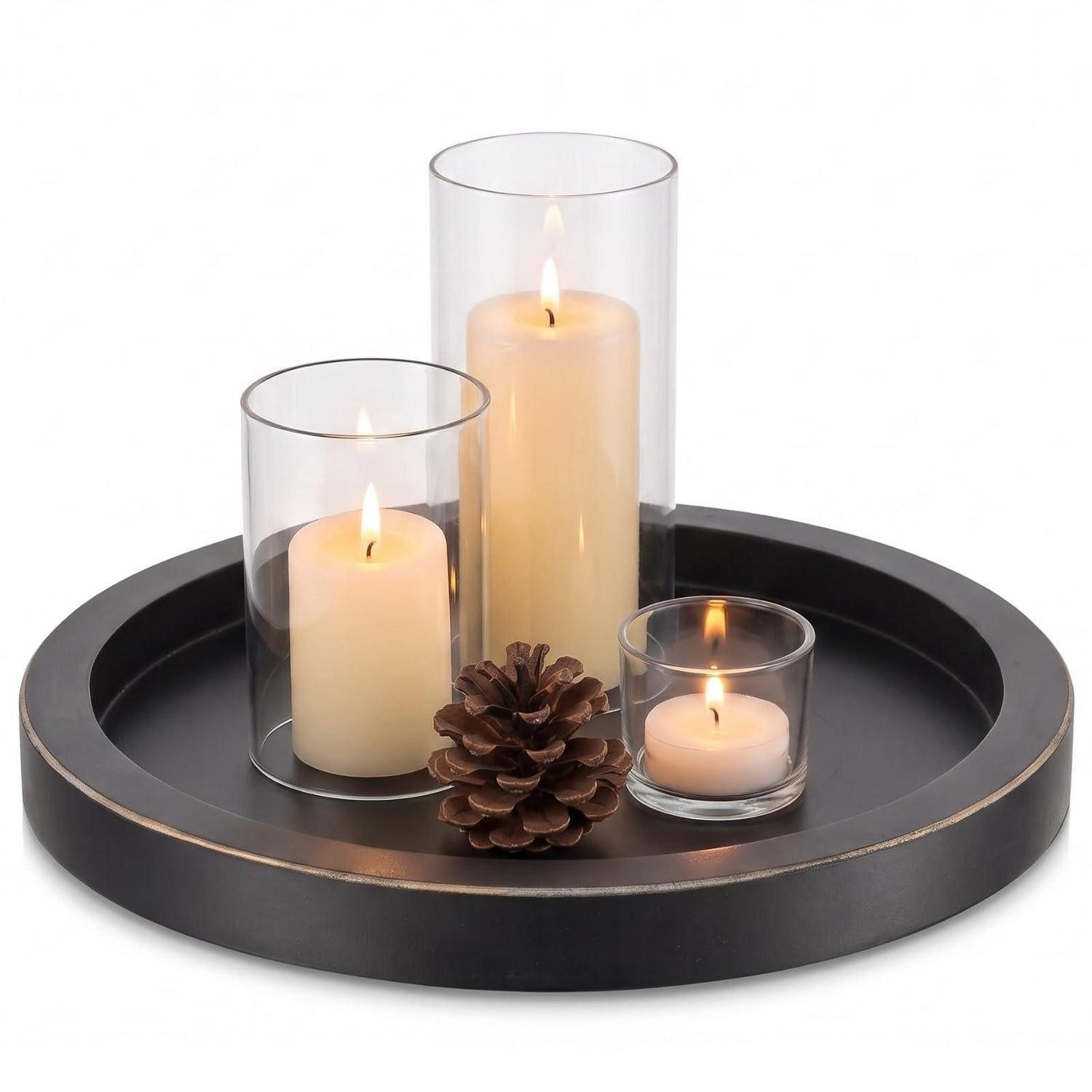 LuxusKollektion Kerzentablett Dekotablett rund Holz 28cm schwarz (1 St)