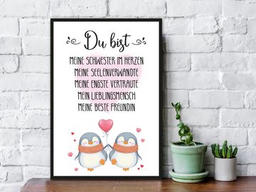 GRAVURZEILE Holzbild mit Spruch - Meine beste Freundin - Kunstdruck auf Holz, (1 St), Liebevolles Wandbild mit Pinguin für die beste Freundin