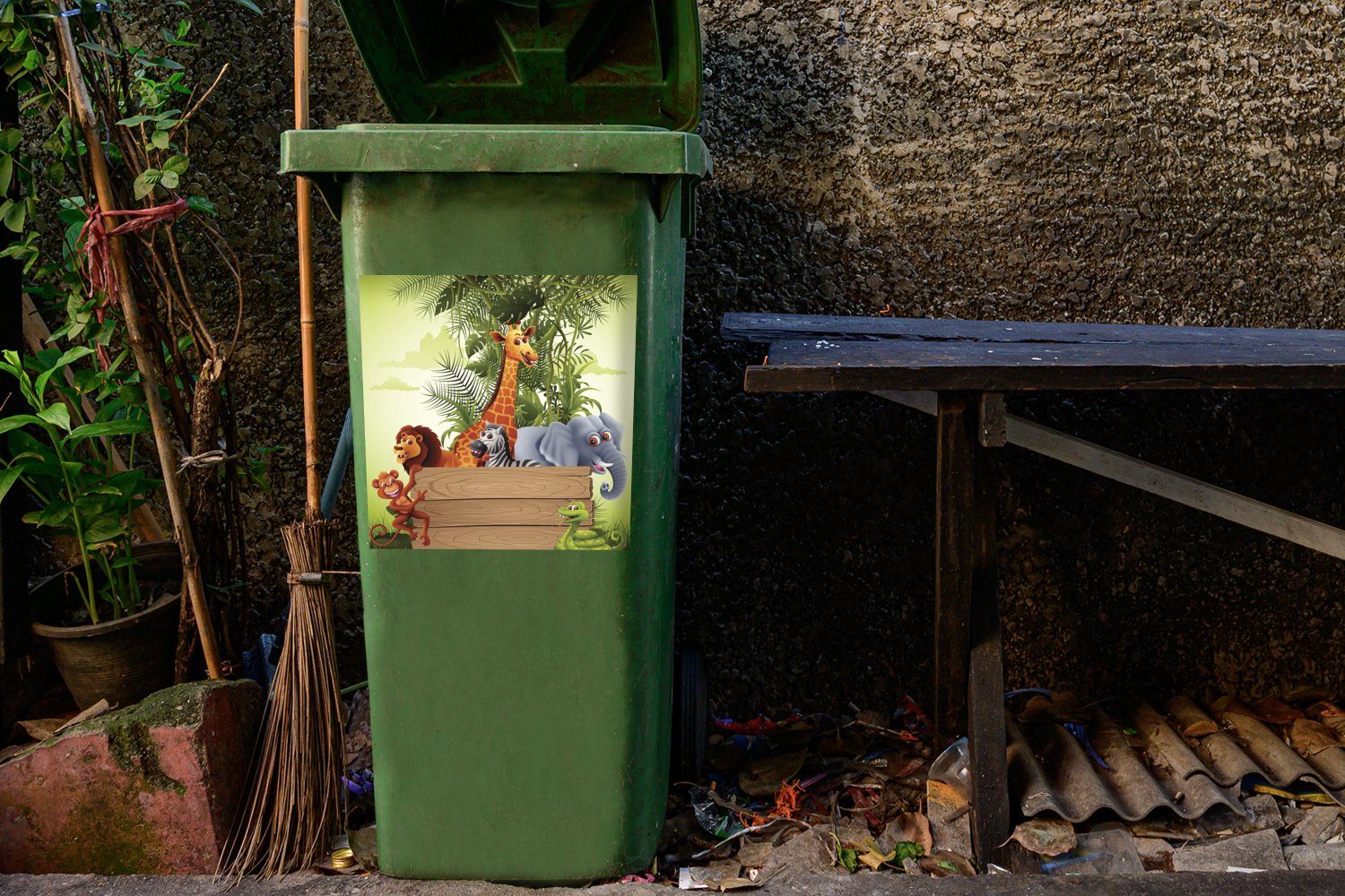 Wandsticker Dschungeltiere Natur Giraffe - Mülltonne, Abfalbehälter Sticker, Kinder Mülleimer-aufkleber, - MuchoWow St), Container, - (1