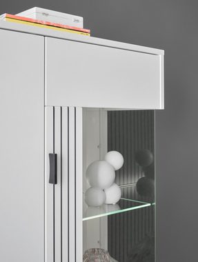 Furn.Design Wohnwand Merced, (Wohnzimmer-Set in weiß matt und schwarz, 4-St., 320 x 170 cm), mit Soft-Close Funktion, Staboptik