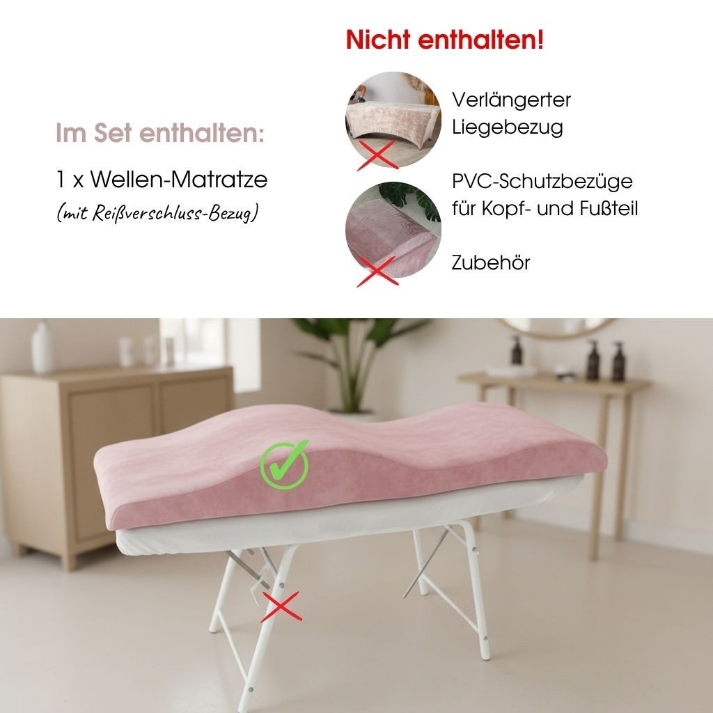 STM Company Massageliege Memory Foam Wellenmatratze für Kosmetikliege (180x60 cm / 190x70 cm, mit Veloursbezug), Anatomischer Lash Topper für Wimpern, PMU & Kosmetik