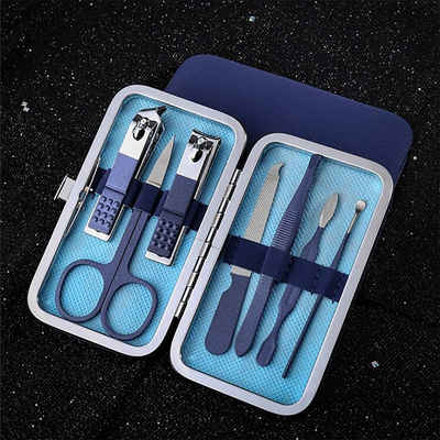 TPFBeauty Maniküre-Etui mit Etui, 7 tlg., Edelstahl Maniküre Set Pediküre Set in Aufbewahrungs-Etui - Blau