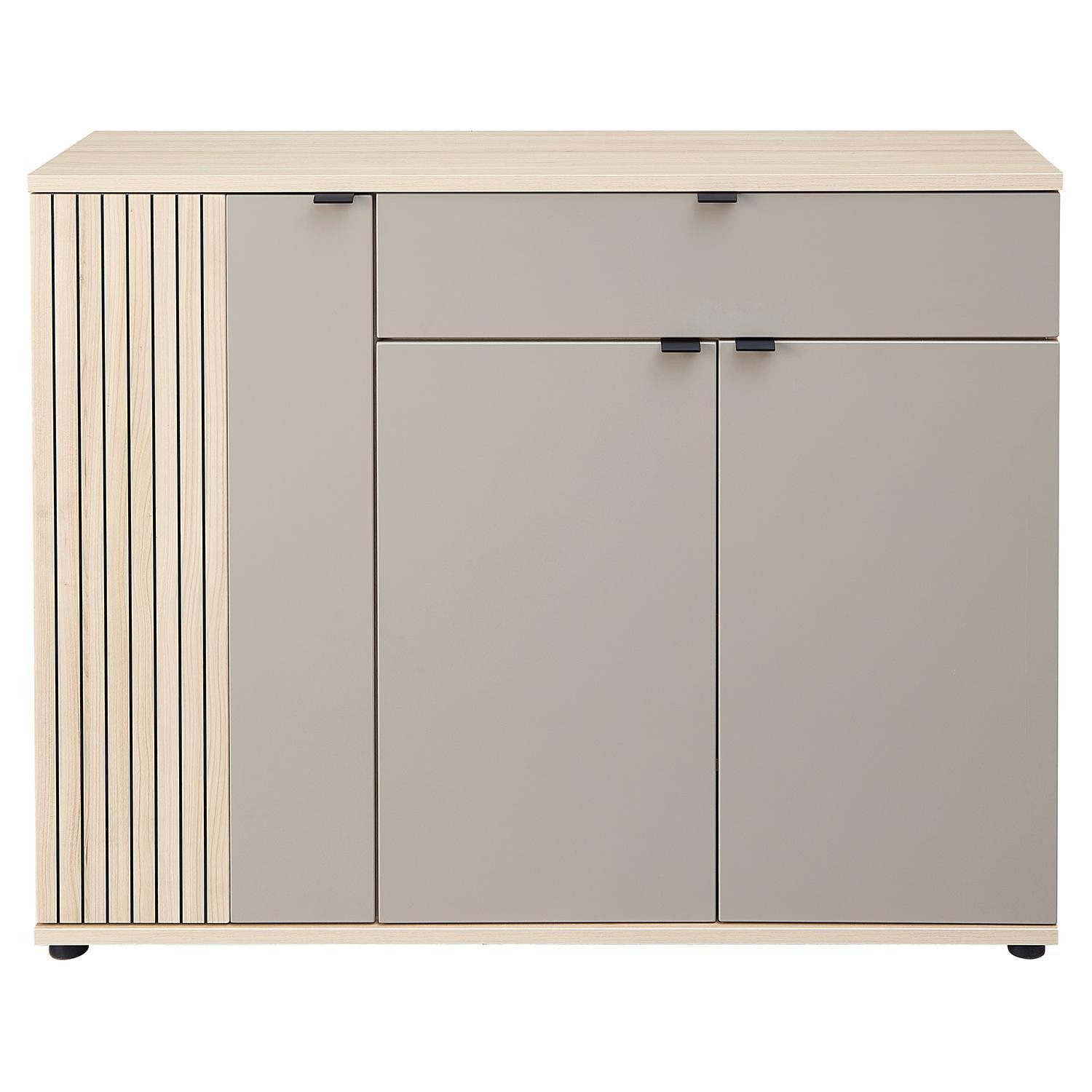 Innostyle Schuhschrank PISA, Basaltfarben, Riva Eiche Dekor, 3 Türen, 1 Schublade, Soft-Close-Funktion, B 133 x H 103 x T 38 cm