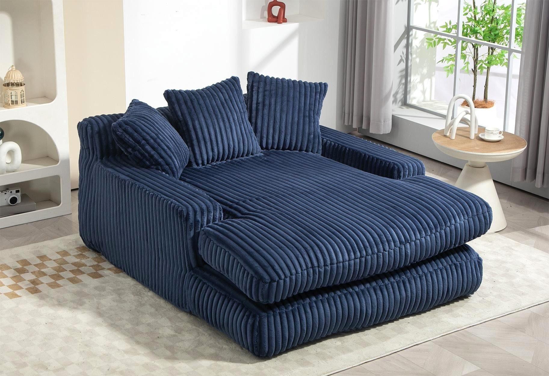 LVHOM Polsterliege 155x125x63cm Schlafsofa mit 3 extra Kissen, Bequem, Relax, Modern (Luxuriöses Bodensofa aus weichem Kurzflor-Cord für ergonomische Unterstützung. Keine Montage erforderlich, ideal als Gästebett oder für Entspannung im Wohnzimmer, Büro. Belastbar bis 150kg, Kein Holzrahmen, Kompakt geliefert, auspacken & platzieren), Hochdichter Bruchschaum, Ottomane für ultimative Bequemlichkeit