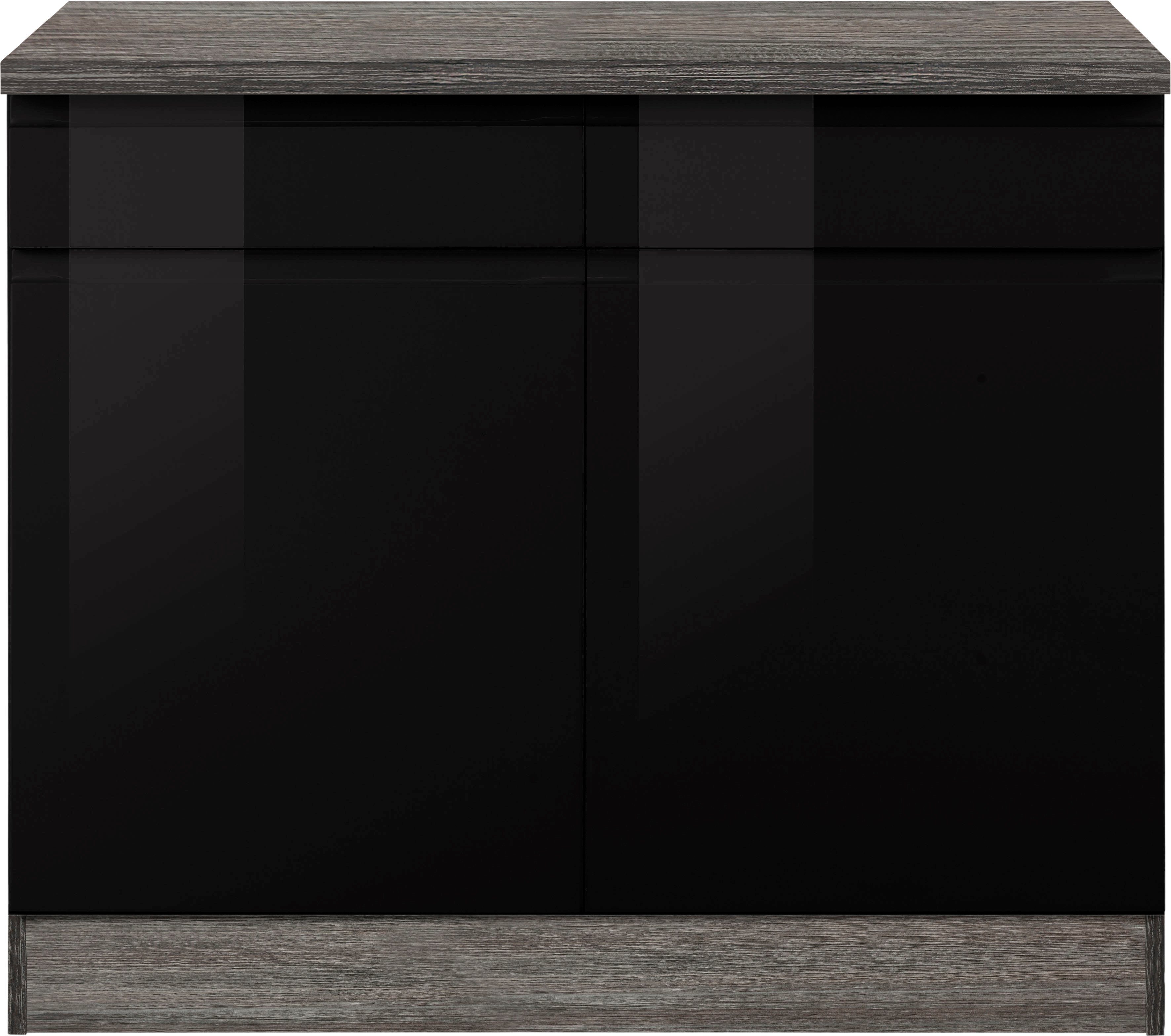 HELD MÖBEL eichevintage 100 Hochglanz Schubkästen breit, schwarz | 2 2 cm Virginia und mit Türen Unterschrank