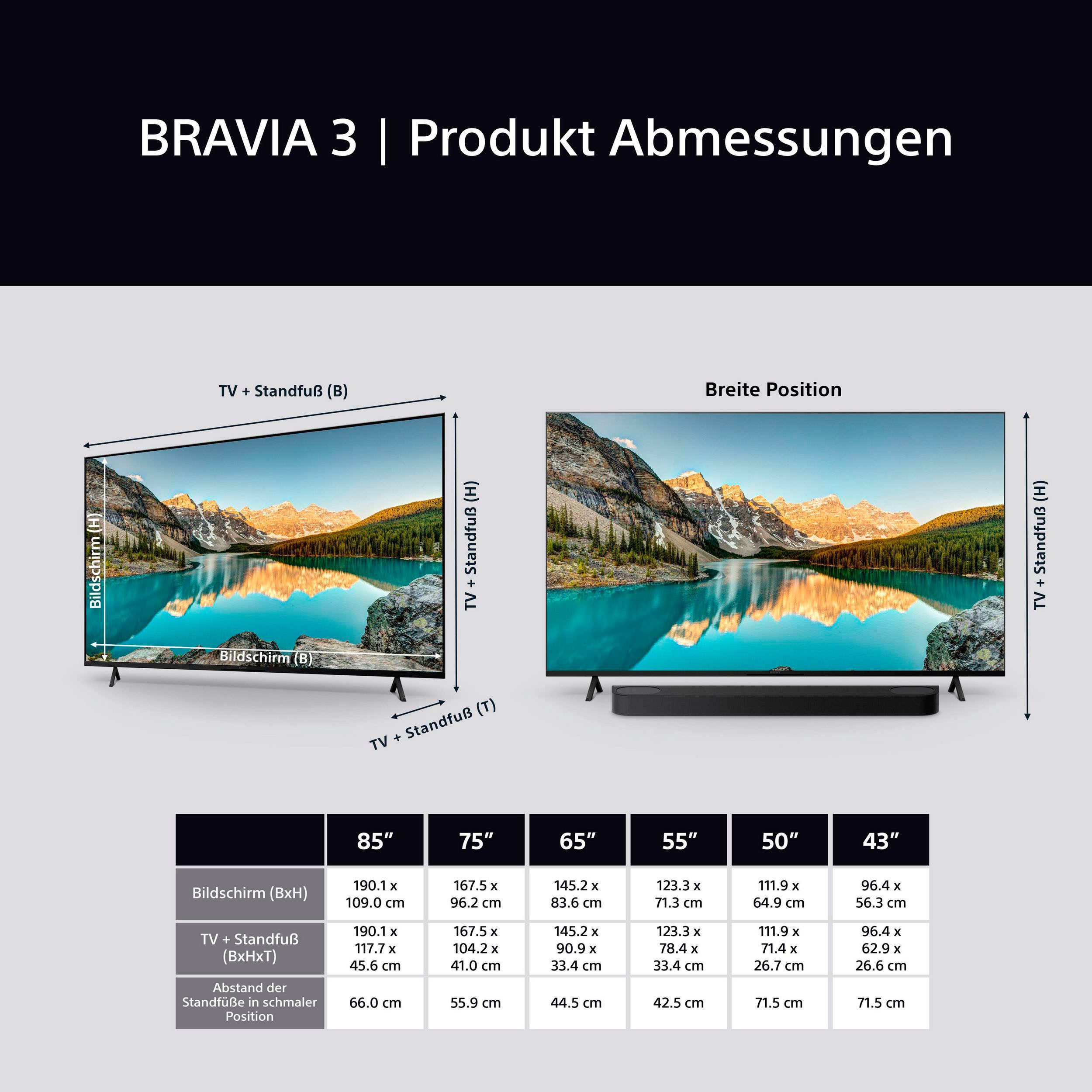 Sony K-55S3 50" BRAVIA 3 DLED-Fernseher (139 cm/55 Zoll, 4K Ultra HD, Google TV, Smart-TV, X-Balanced Speaker, Dolby Vision/Atmos, IMAX, Google/Apple Cast, Game)