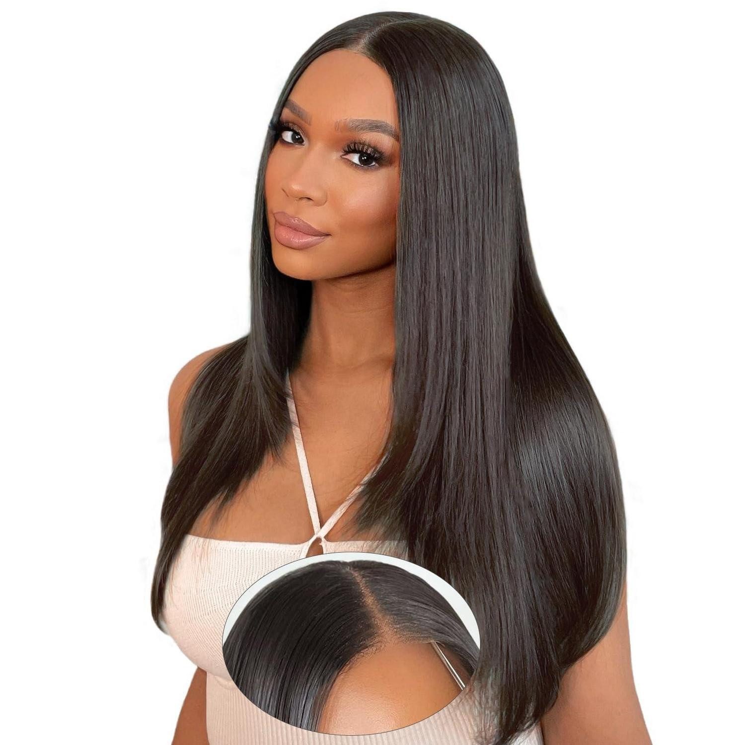 LuxusKollektion Echthaarperücke Damenperücke Echthaar 6x9 55 cm 6 x 9 Lace Front Wig Natural Color