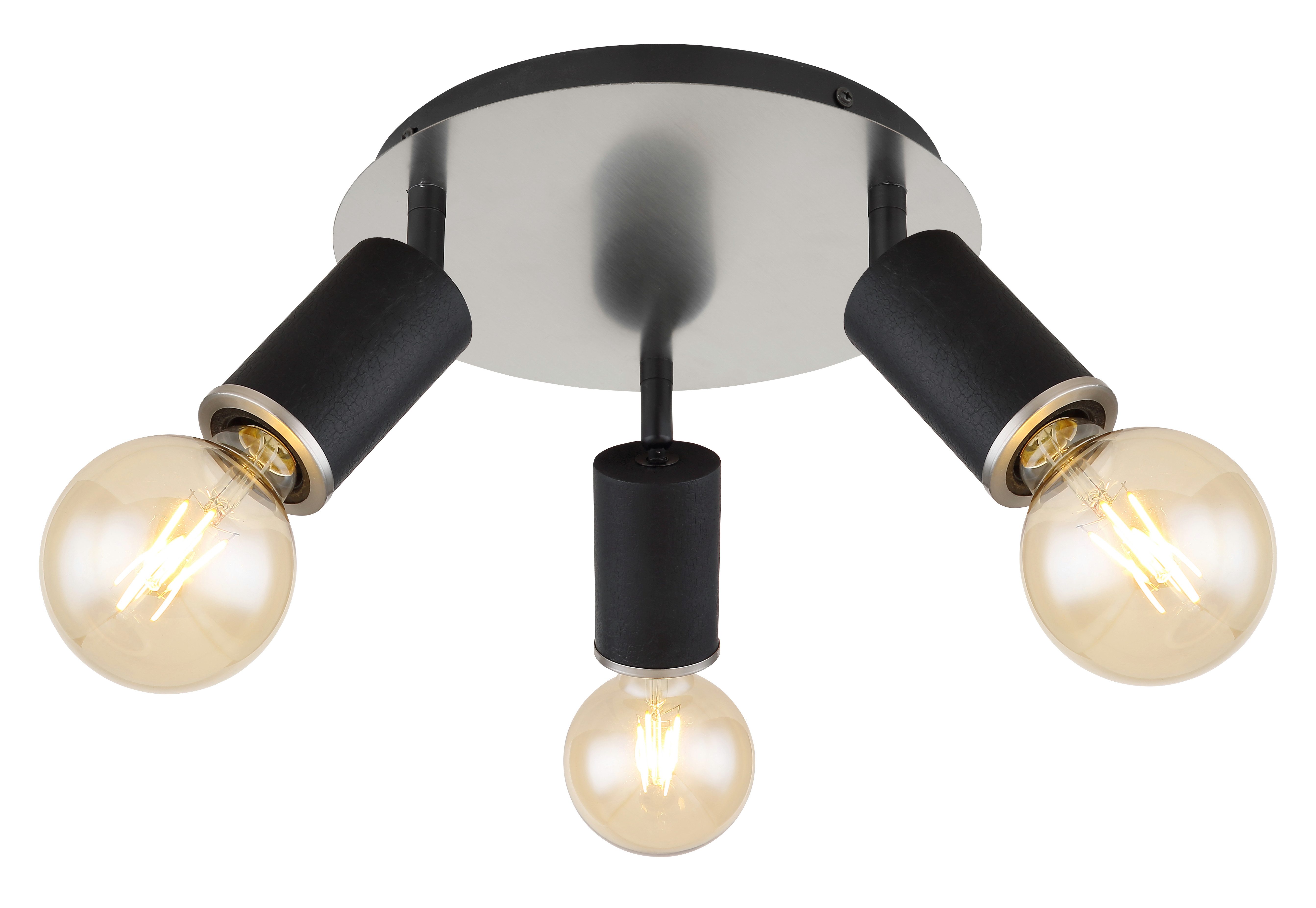 GLOBO LIGHTING Deckenspot JOSEBA, Leuchtmittel wechselbar, Schwarzer Strahler mit Holz schwarz, Nickel matt, E27 3x60W