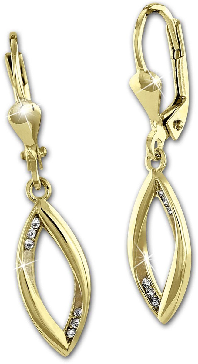 GoldDream Paar Ohrhänger GoldDream weiß Blatt Ohrringe Zirkonia  (Ohrhänger), Damen Ohrhänger Blatt aus 333 Gelbgold - 8 Karat, Farbe: gold,  weiß