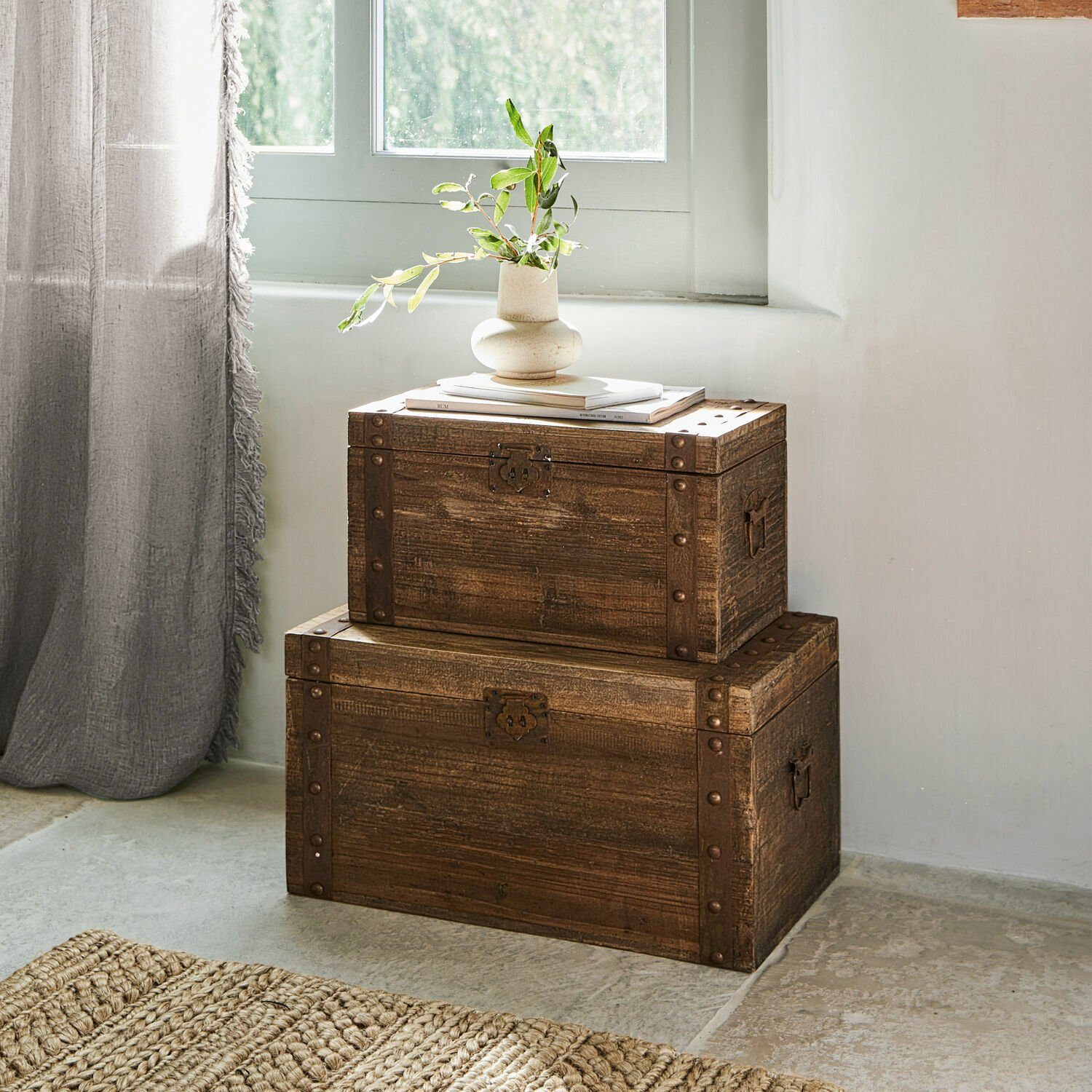 Mirabeau Truhe Truhe 2er Set Pratt antikbraun