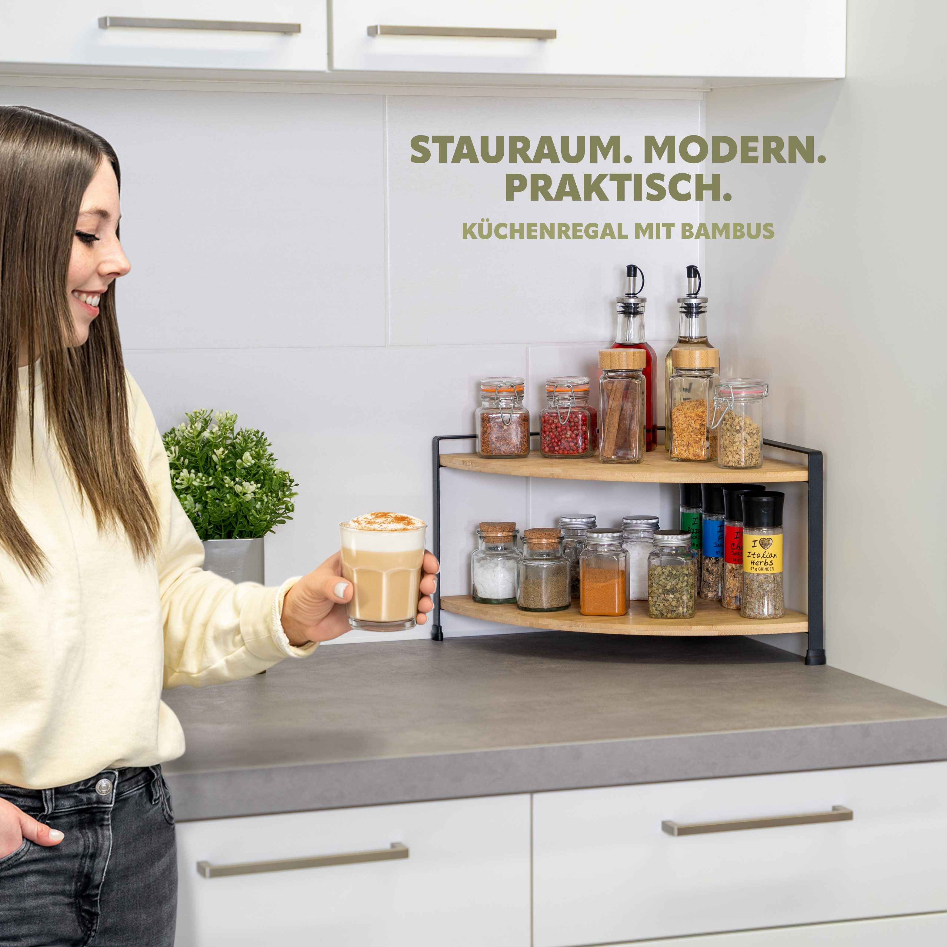 eluno Küchenregal Gewürzeckregal aus Bambus und günstig online kaufen