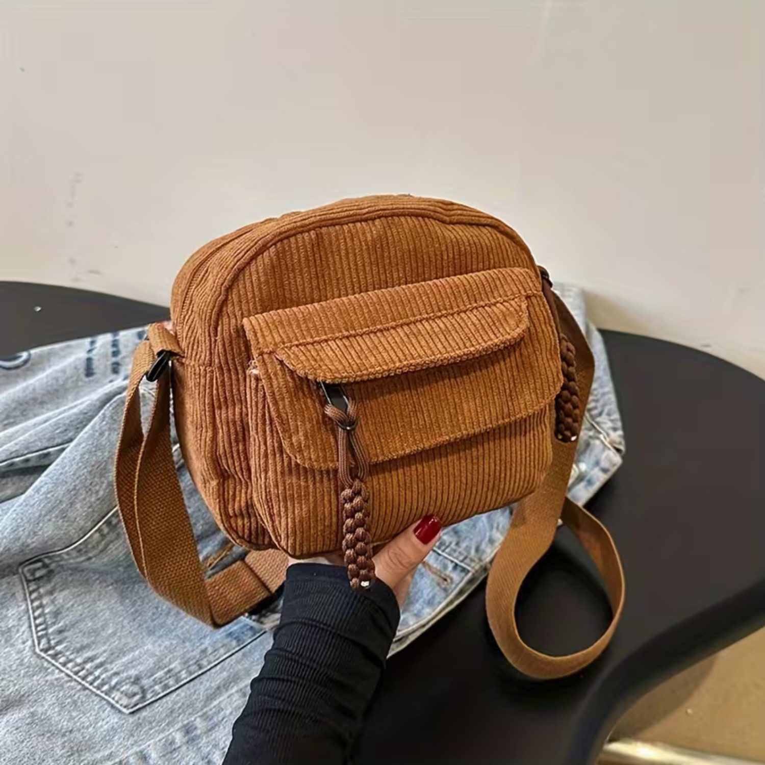 XCOAST Umhängetasche Cord Tasche Braun – Schultertasche Unisex mit Reißverschluss (Cord Bag, Cord Shopper), Cord Tasche Braun, Cord Schultertasche, Unisex Tasch – Bild 2 von 4