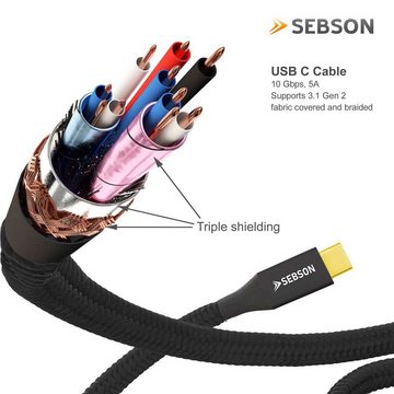 SEBSON USB C Kabel 0,5m auf USB C, Ladekabel / Datenkabel 3.1 Gen2, schwarz Smartphone-Kabel, (50 cm)