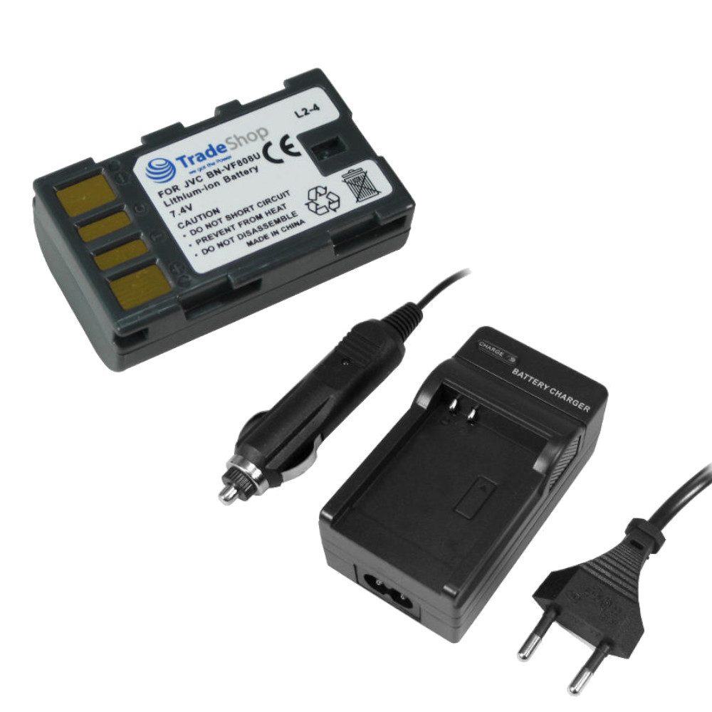 Trade-Shop 2in1 Set passend für JVC BN-VF808U BN-VF815 BN-VF815U Ladegerät + Kamera-Akku Li-Ion (7,2 V), Für 220V Steckdose und 12V/24V Kfz Zigarettenanzünder