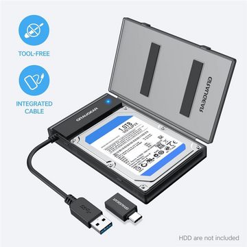 GRAUGEAR Festplattenhülle G-2603-AC, USB 3.0 Adapter für 2,5" SSD HDD Festplatten mit Schutzbox USB C