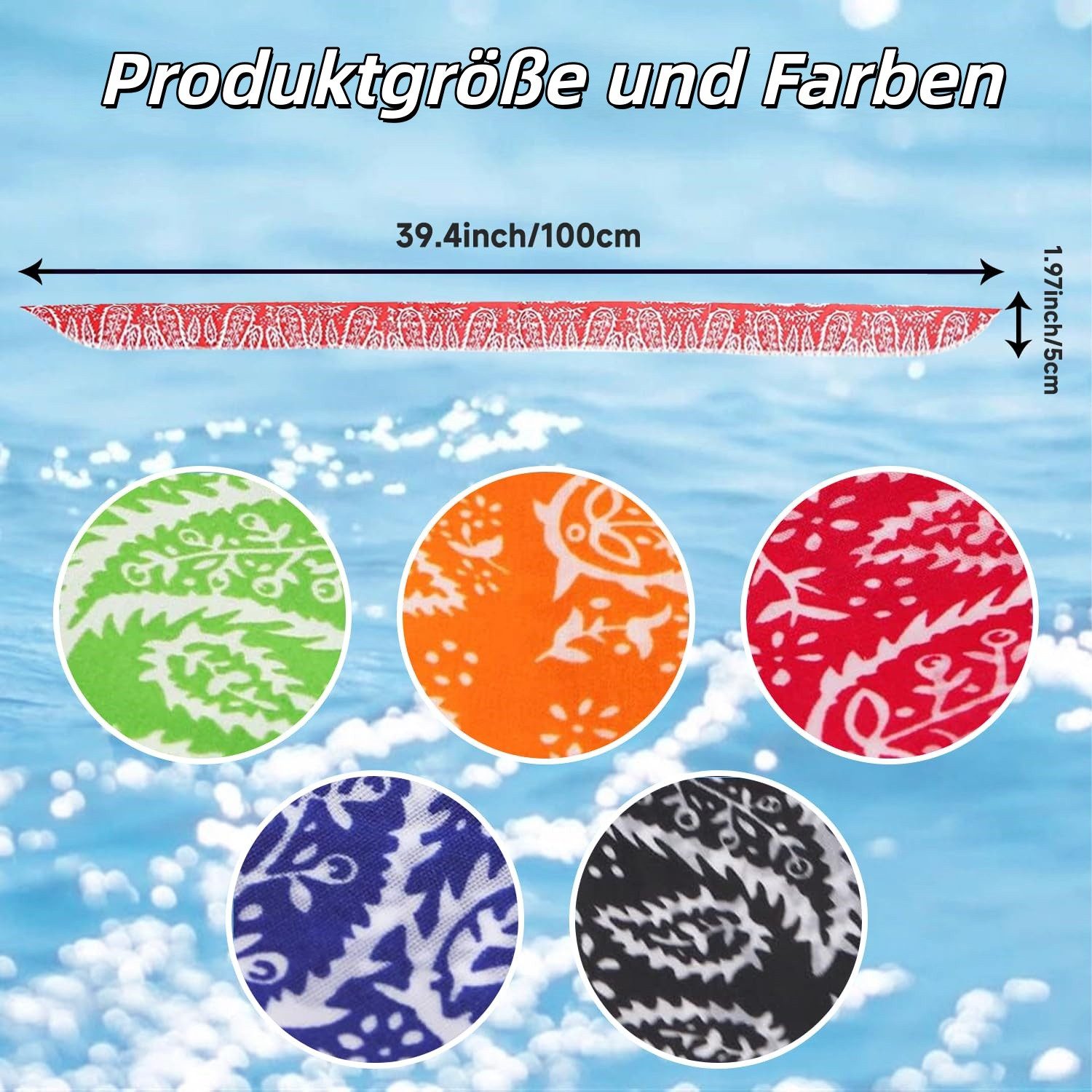 nsihing Sporthandtuch Kühlendes Handtuch, 5 Stück Ice Cooling Schal, (100 x 5 cm Sports Kühltuch für Männer und Frauen, 10-St), für Outdoor Schals und Sommerfes – Bild 2 von 5