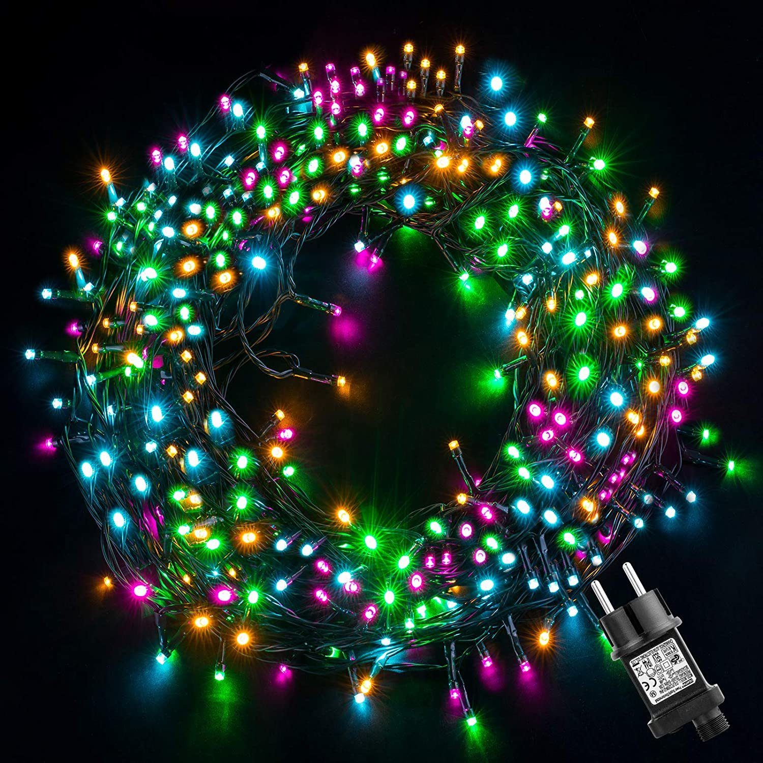 Elegear LED-Lichterkette 20M Bunte LED-Lichtervorhang Weihnachtsdeko für weihnachtsbaum, 200-flammig, EU Stecker 8 Modi Timer Speicherfunktion, IP44