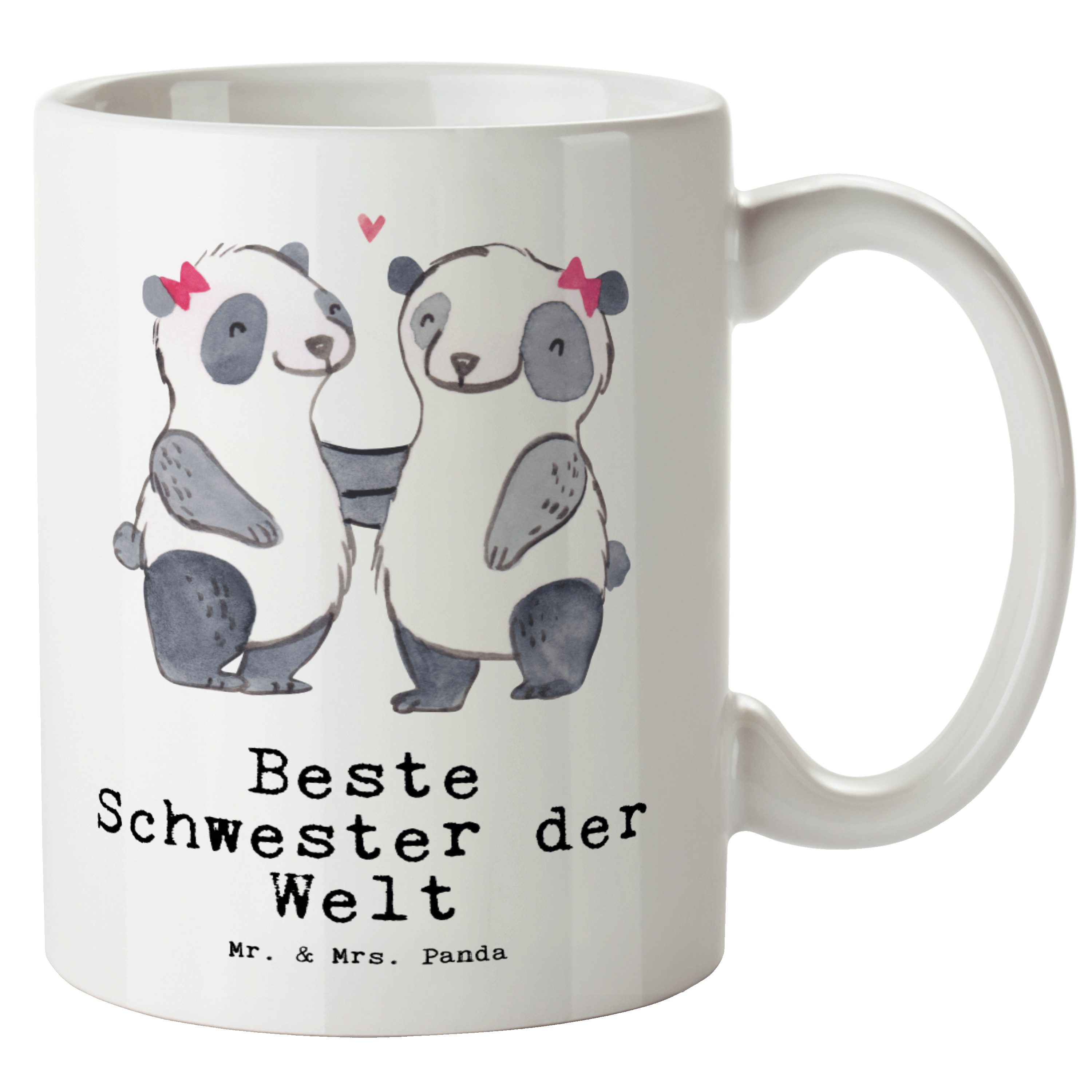 Mr. & Mrs. Panda Tasse Panda Beste Schwester der Welt - Weiß - Geschenk, Geburtstagsgeschenk, XL Tasse Keramik