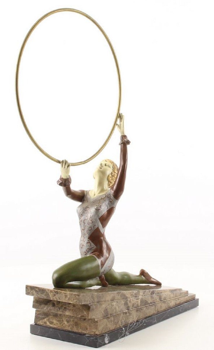 Natursteinsockel Mehrfarbig - 41,3 Tänzerin Casa Luxus Hoop H. cm Padrino Hula Dekofigur x x mit 13 Luxus Bronzefigur Deko 49,9