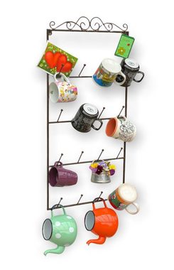 DanDiBo Gläserhalter Tassenhalter Wand Metall Hakenleiste mit 16 Haken Braun 75 cm Tassenhaken Küche Vintage Antik Becherhalter Tassenständer Tassenregal Wandmontage, auch als Schlüsselhalter geeignet