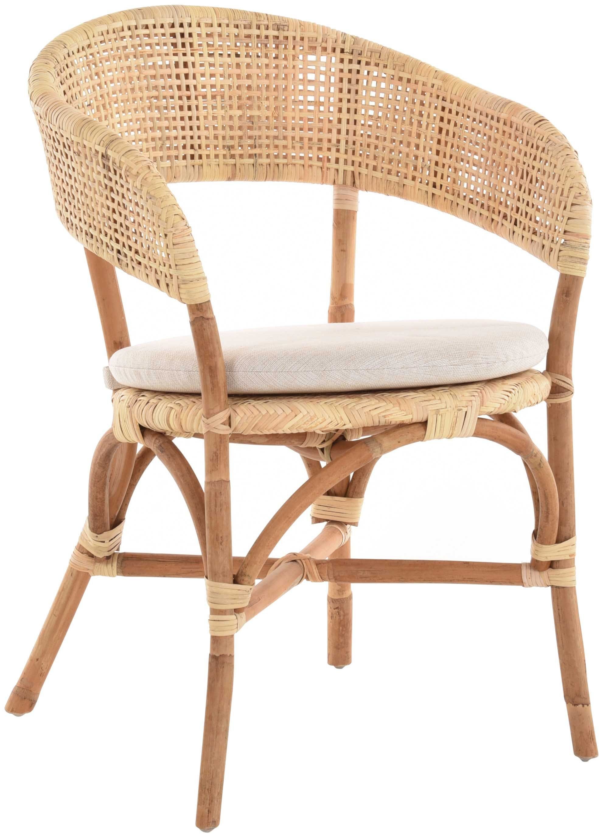 Krines Home Bistrostuhl Rattanstuhl mit Armlehne Bistro Sessel Korbstuhl skandinavischer Stil, Natur Rattan Stuhl