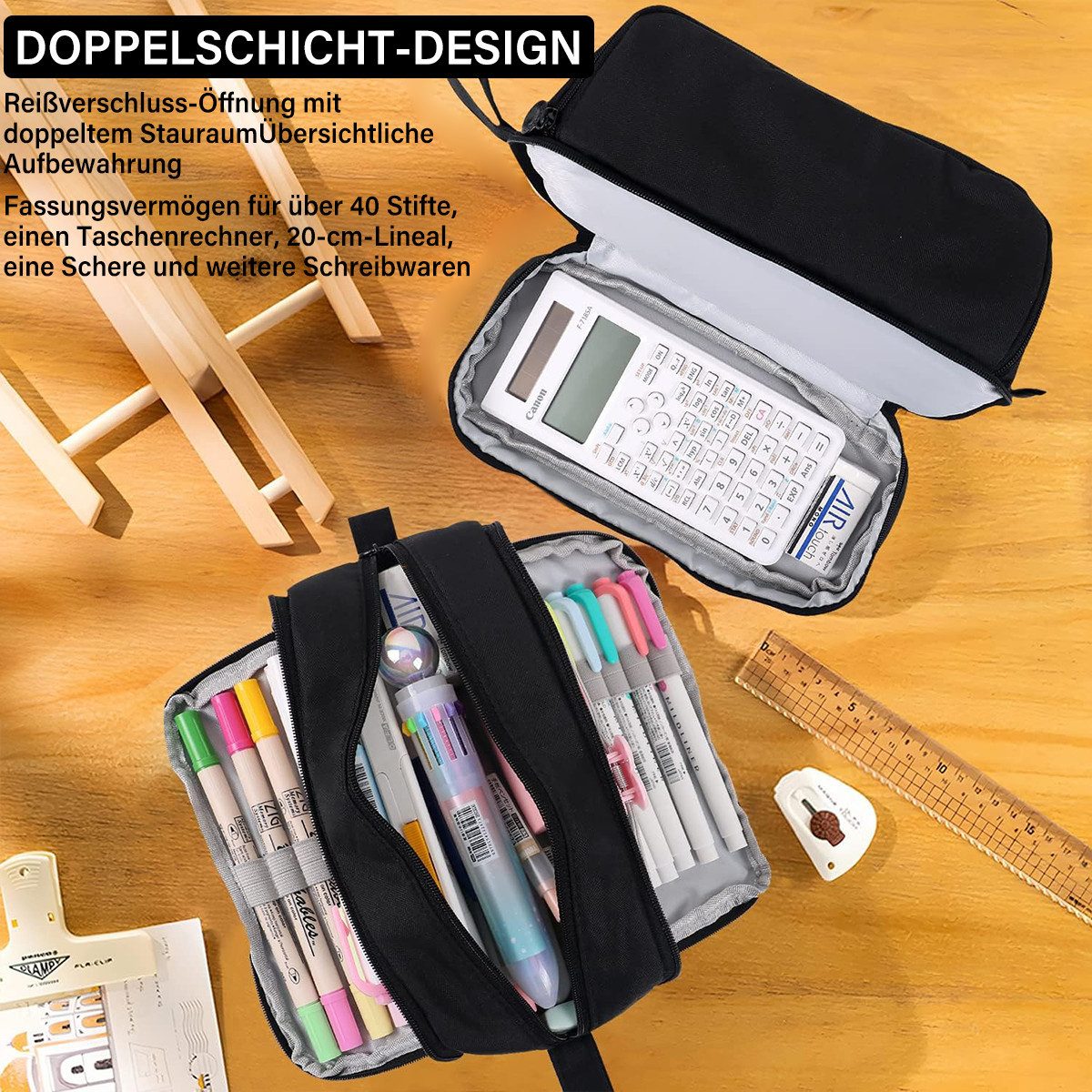 MOPUEA Federmäppchen Federmäppchen mit großem Fassungsvermögen, Reißverschluss und Griff, (Federmäppchen, Großes Federmäppchen mit mehreren Reißverschlussfächer – Bild 4 von 5
